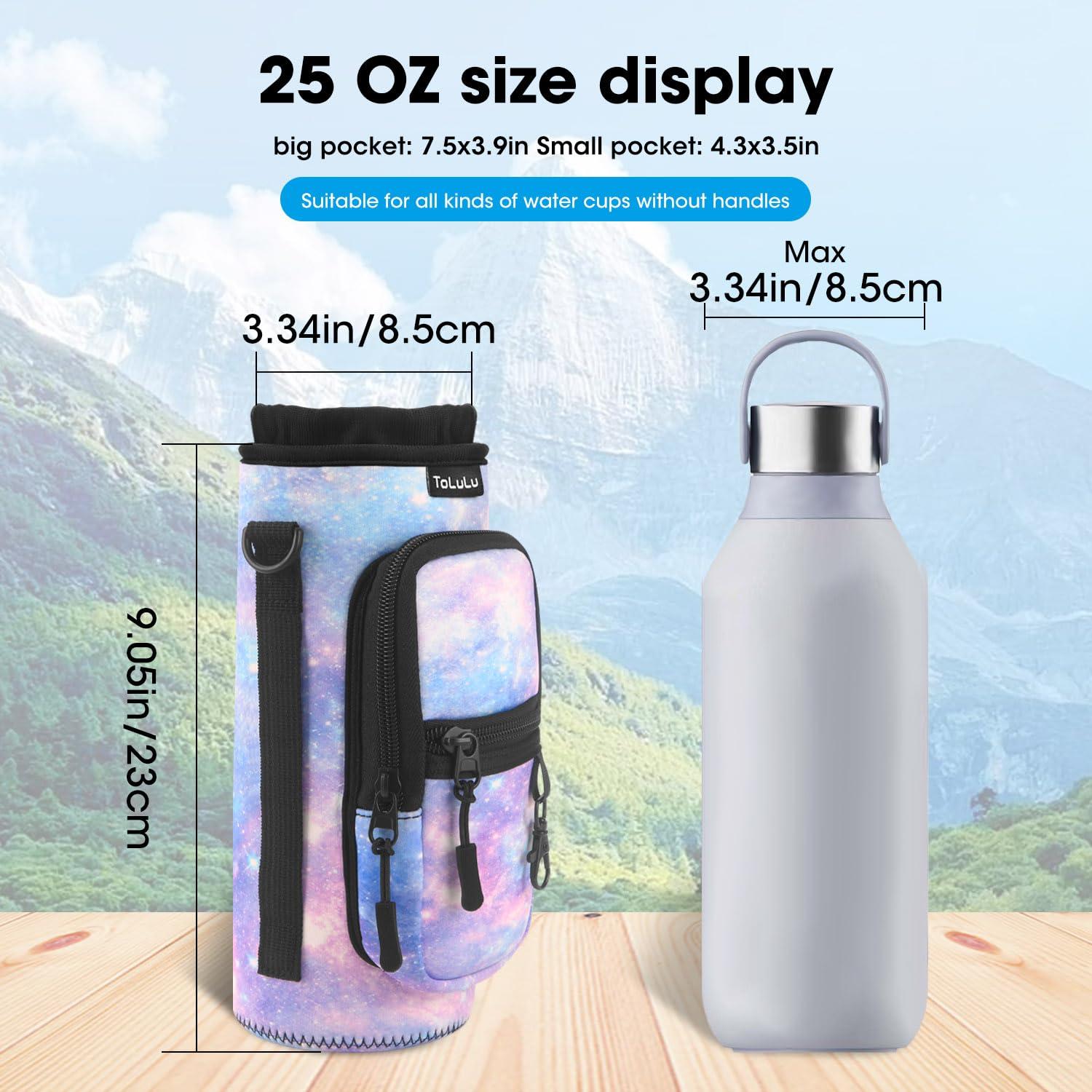 ToLuLu Water Bottle Carrier Bag 25/32/40oz with Phone Pocket, Insulated Neoprene Adjustable Shoulder Strap Water Bottle Pouch Case,Crossbody Water Bottle Holder Sling Sleeve for Women Men, 25OZ Blue Purple