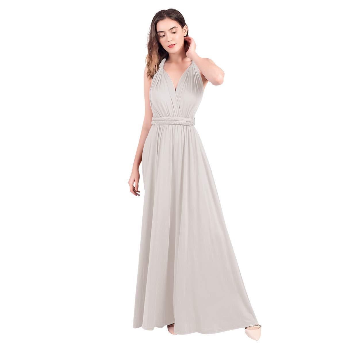 OBEEII OBEEII Bridesmaid Dress for Womens Infinity Dress Wedding Convertible Multi Way Dress Twist Wrap Long Dress Elegant Cocktail Party Evening Prom Grown Light Gray Medium