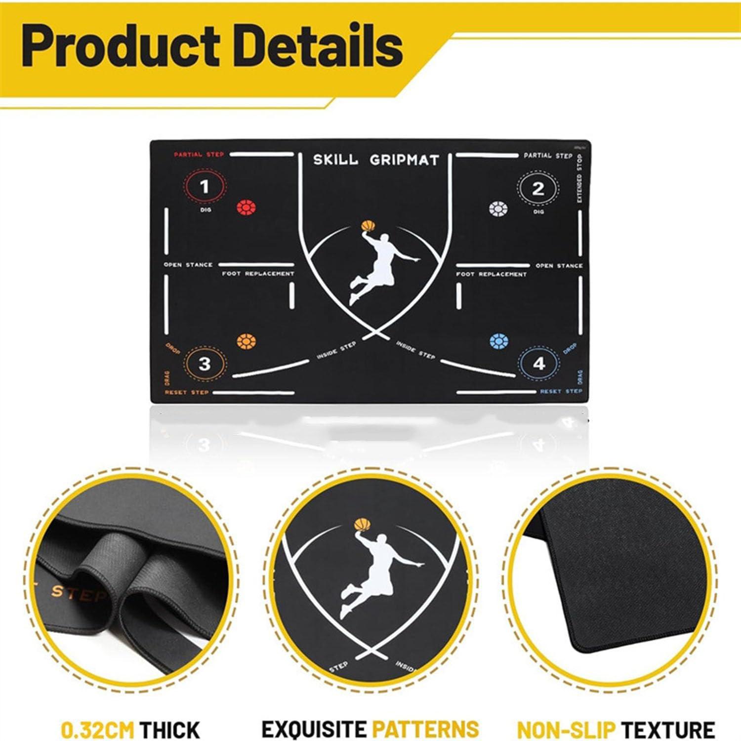 PUSHIZHIGUANG Basketball Footstep Training Mat, Portable Basketball Training Mat, Non Slip Rubber Training System Blanke, Training Pace Ball Control for Home Kids (Black A, 35 * 47.2in)