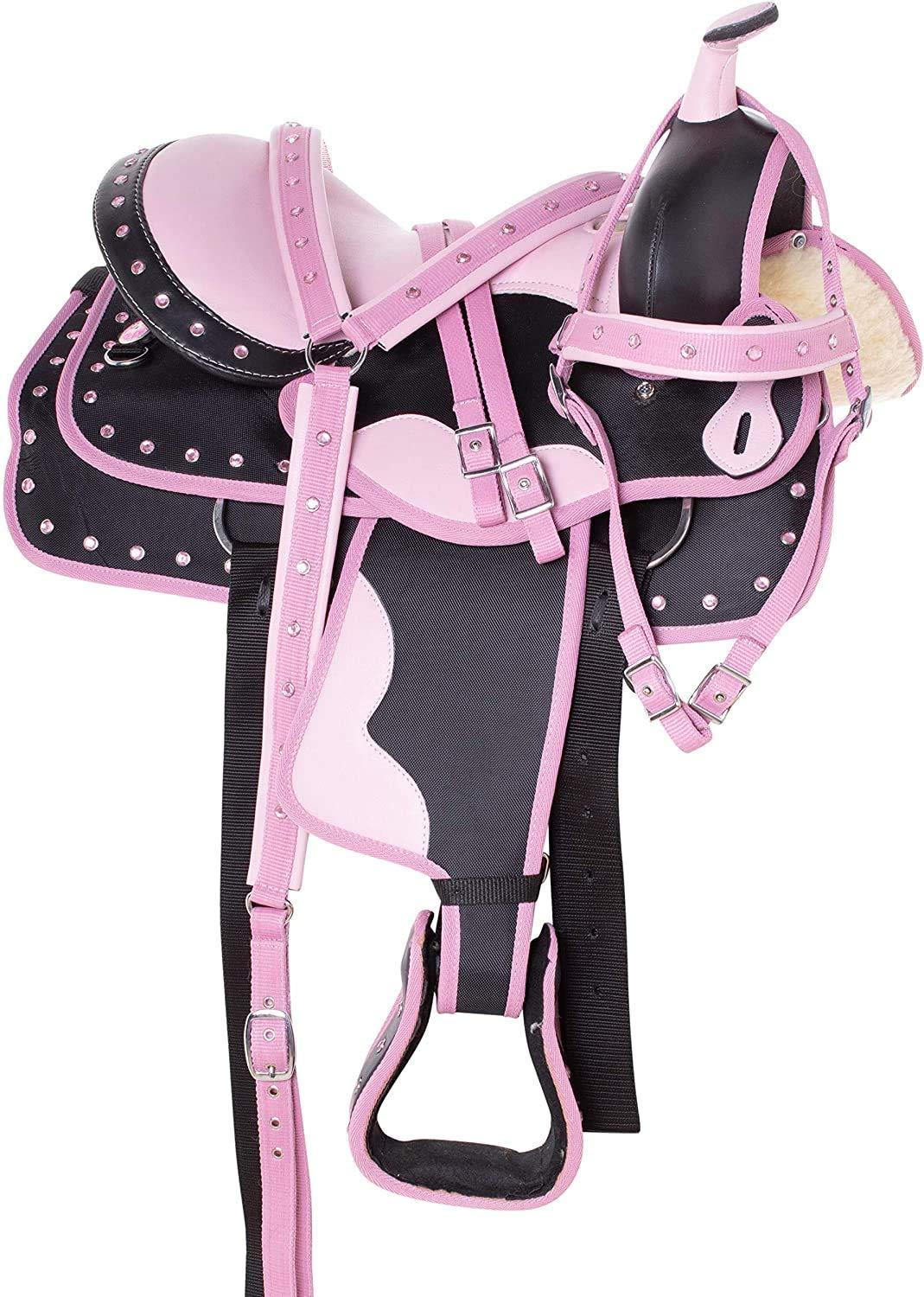 Deen, Enterprises Deen, Enterprises Youth Child Synthetic Western Pony Miniature Horse Saddle Tack Get Matching Headstall, Breast Collar & Saddle Pad Size 10\" to 12\" Inches Seat Available (11\" Inches seat)