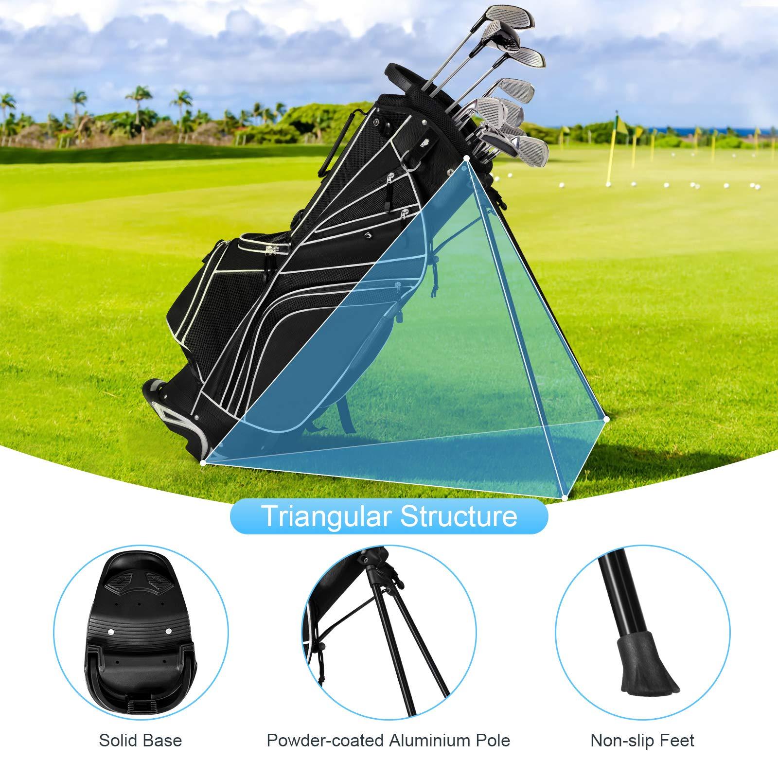 Tangkula Tangkula Golf Stand Bag with 6 Way Top Dividers, Lightweight Golf Bag with Adjustable Dual Strap & 8 Pockets, Waterproof Rain Hood, Portable for Men Women