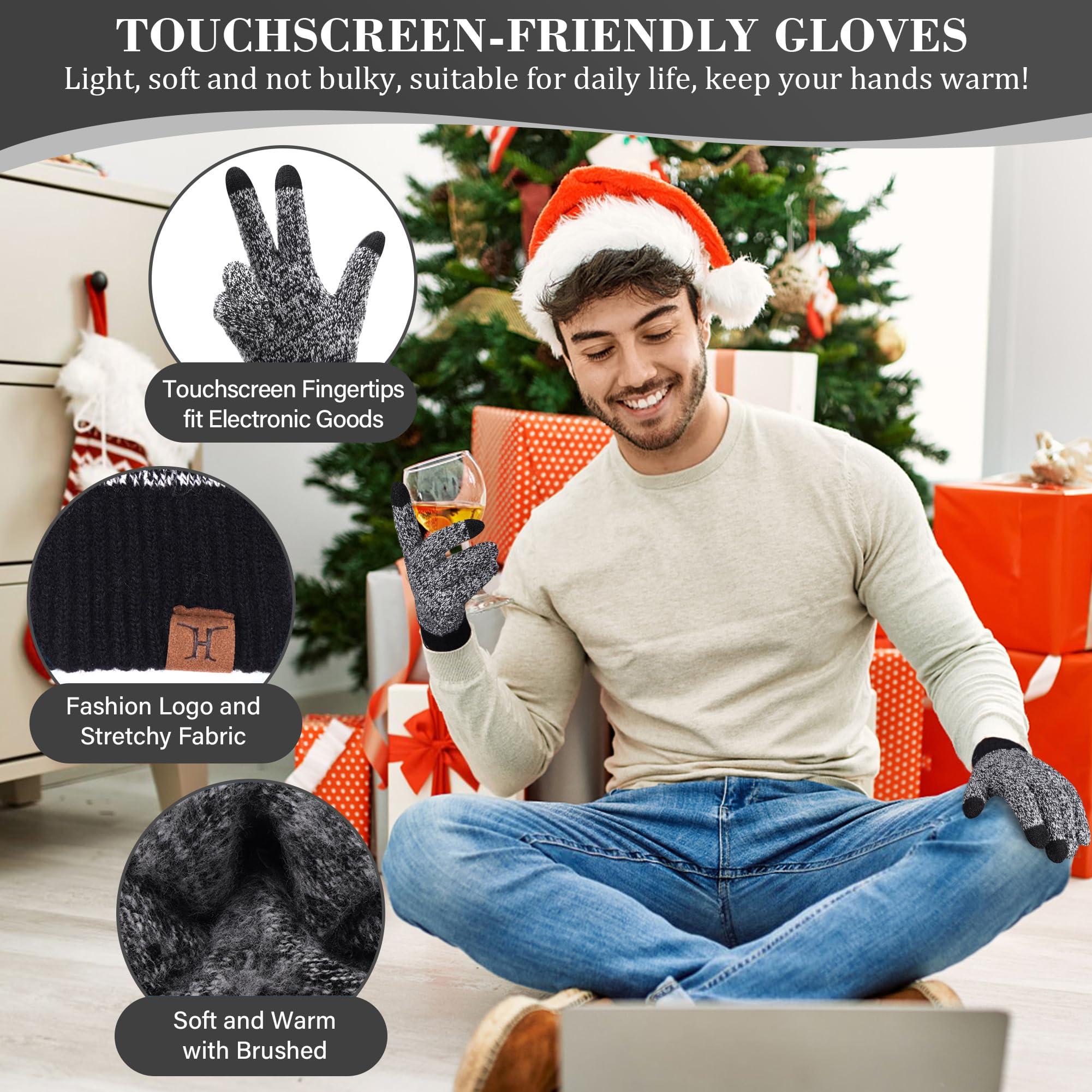 FZ FANTASTIC ZONE FZ FANTASTIC ZONE Mens Winter Knit Hat Beanie Long Neck Scarf Touchscreen Gloves Set Fleece Skull Caps Gifts for Men Women