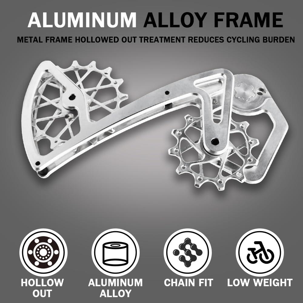 alltoo Rear Derailleur Pulley Wheels,for Garbaruk Shimano 12-Speed,XT XTR SLX M6100 7100 8100 9100 DEORE Rear Shift Guide Leg cage Guide Plate (slivery Set)