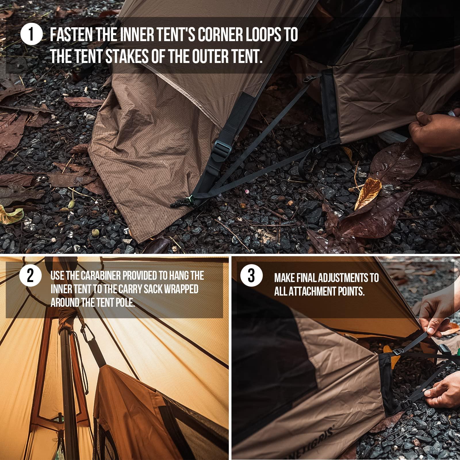 OneTigris OneTigris Rock Fortress Hot Tent with Stove Jack, 4 Season, 4-6 Person Tipi Tent, Family Tent for Camping Backpacking Hunting Fishing Waterproof Wind-Proof (Half Inner Tent)