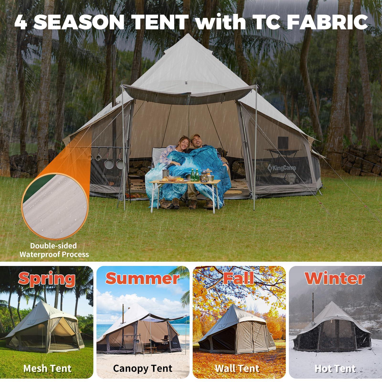 KingCamp KingCamp Canvas Tent for Camping, 4 Seasons Large Waterproof & Windproof Luxury Glamping Tent with Stove Jack for Family Outdoor Camping, Hunting & Parties