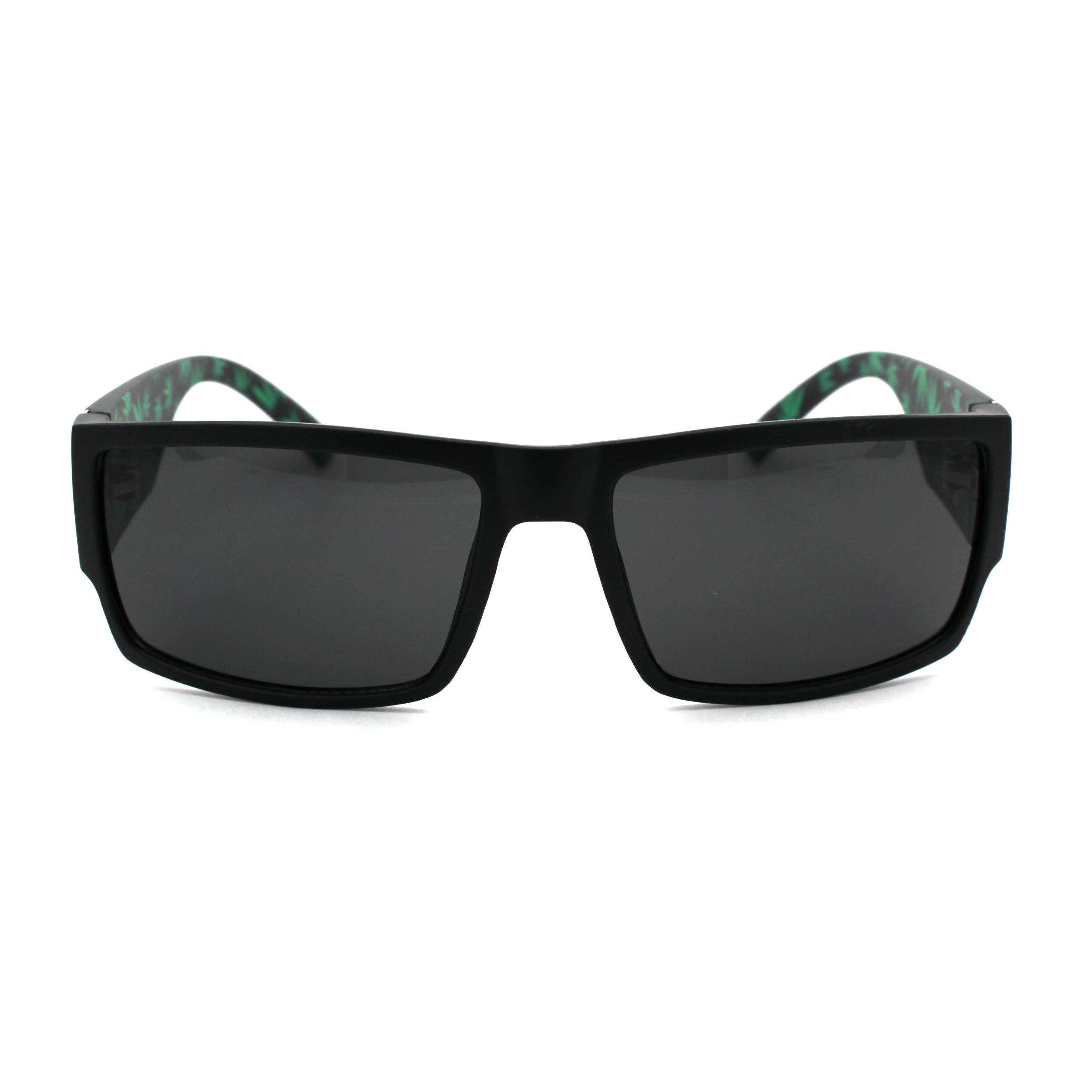 Locs Locs Marijuana Pot Leaf Print Rectangular Mad Dog Sunglasses Matte Black Green