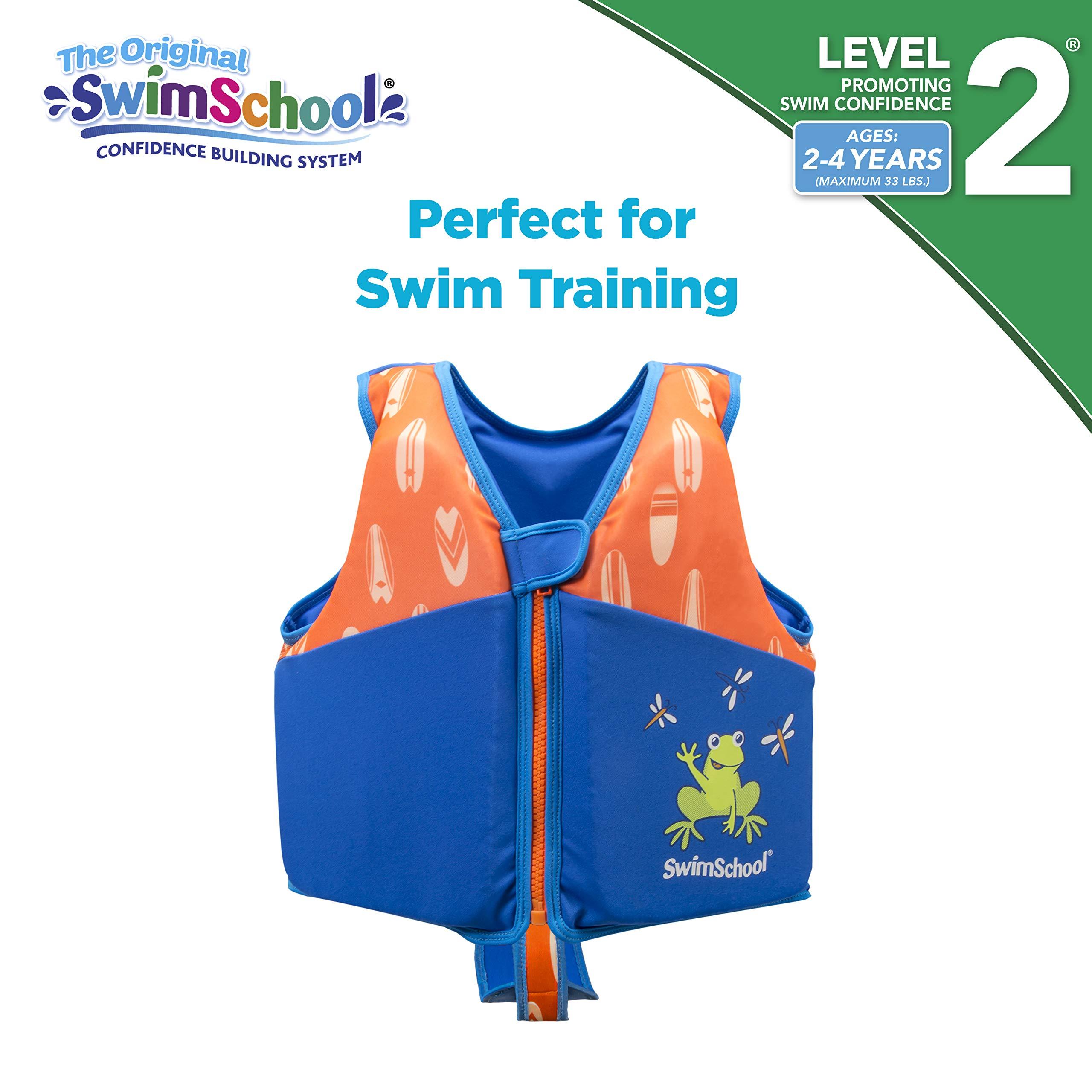 SwimSchool New SwimSchool Swim Trainer Vest Small/Medium Max 33 Pounds Kids Swim Vest with Padded Shoulders Comfortable Flex-Form-Fit Design with Adjustable Safety Strap Blue/Orange