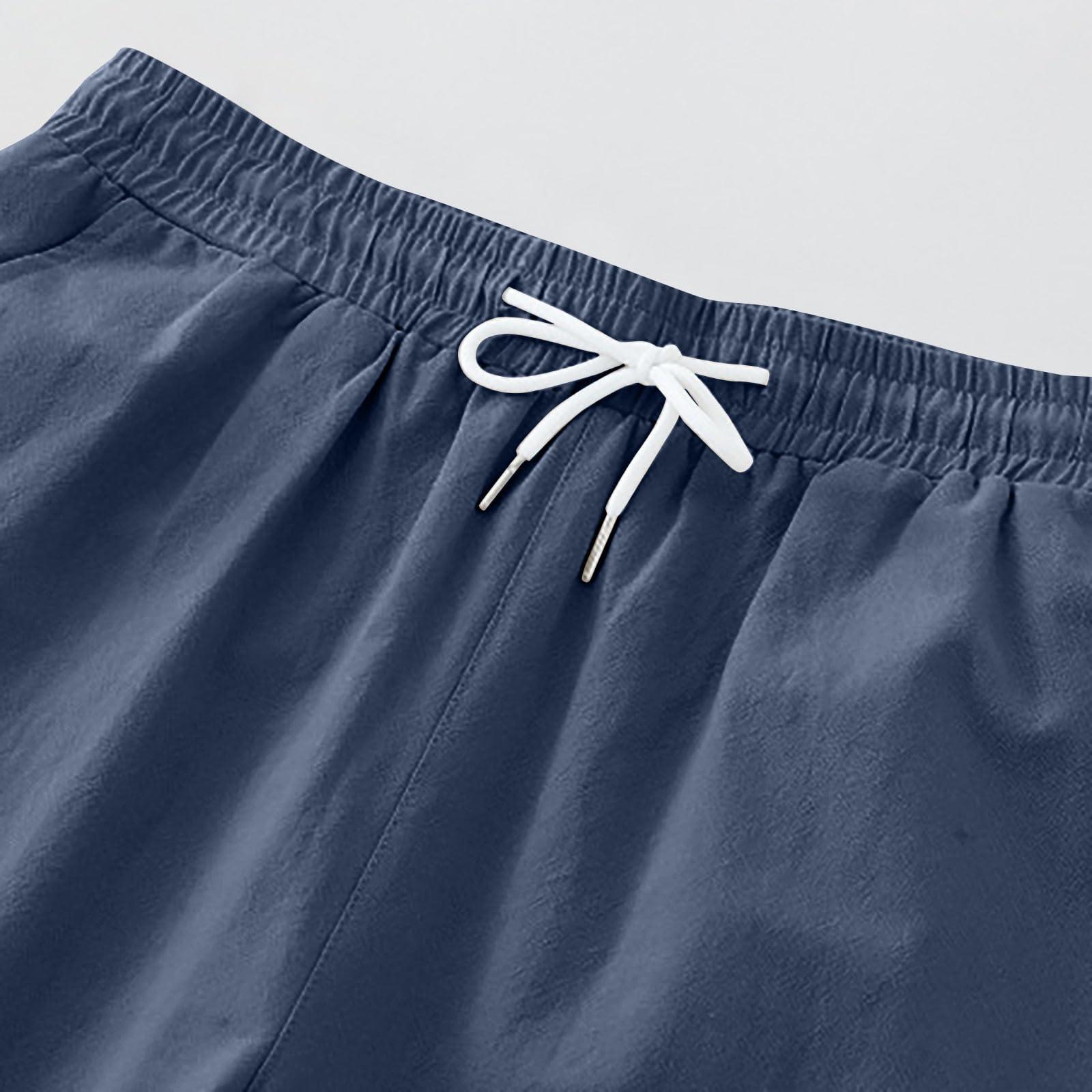 NineFit Basics NineFit Basics Mens Casual Shorts 9"" Inseam Elastic Waist Drawstring Shorts Summer Regular Fit Beach Vacation Sweatshorts with Pockets Blue, X-Large