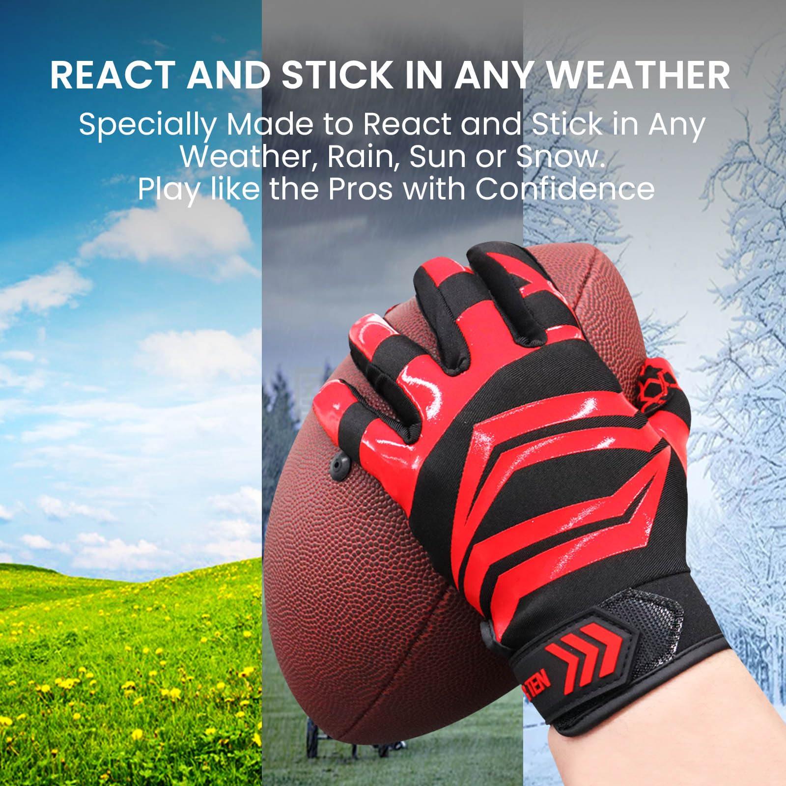 FINGER TEN FINGER TEN Football Receiver Gloves Youth Receiving Gloves Pro 3.0 Durable Breathable Flexible for Kids Boys Girls in White Red Black Blue Small Large Medium X-Large (B-Red, X-Large)