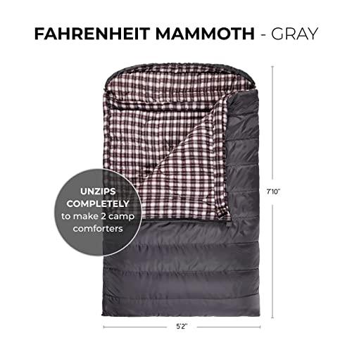 TETON Sports TETON Sports Fahrenheit Mammoth +20F/-7C Queen-Size Double Sleeping Bag; Warm and Comfortable; Double Sleeping Bag Great for Family Camping; Compression Sack Included, Grey (1064), +20F/ 94" X 62"/ Gr