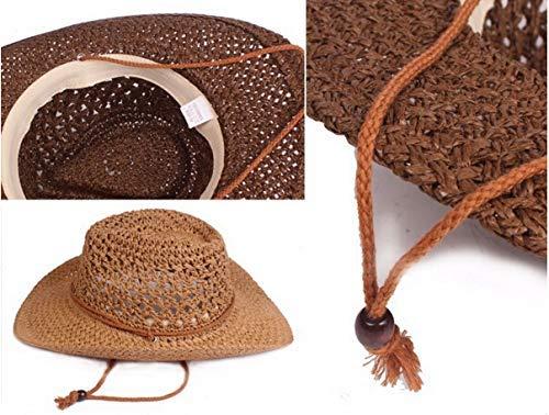 Greenery-GRE Men\'s Women\'s Straw Hat Summer Floppy Packable Panama Fedora Beach Sun Hat UPF 50+ Roll Up Foldable Large Brim Sun Protection Newsboy Travel Fishing Cap with Adjustable Chin Strap (Khaki)
