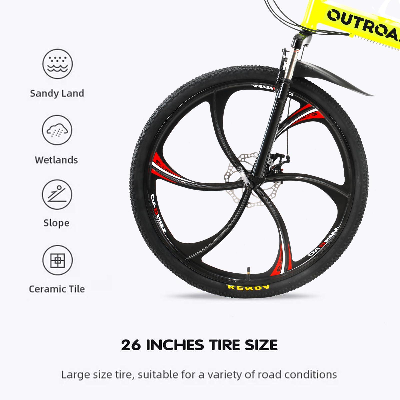 Omelaza Omelaza 26 ich Folding Mountain Bike, 21 Speed Mountain Bike for Adults, Foldable Bicycle with Dual-disc Brake System, Front Suspension Folding Bicycle for Men and Women Green