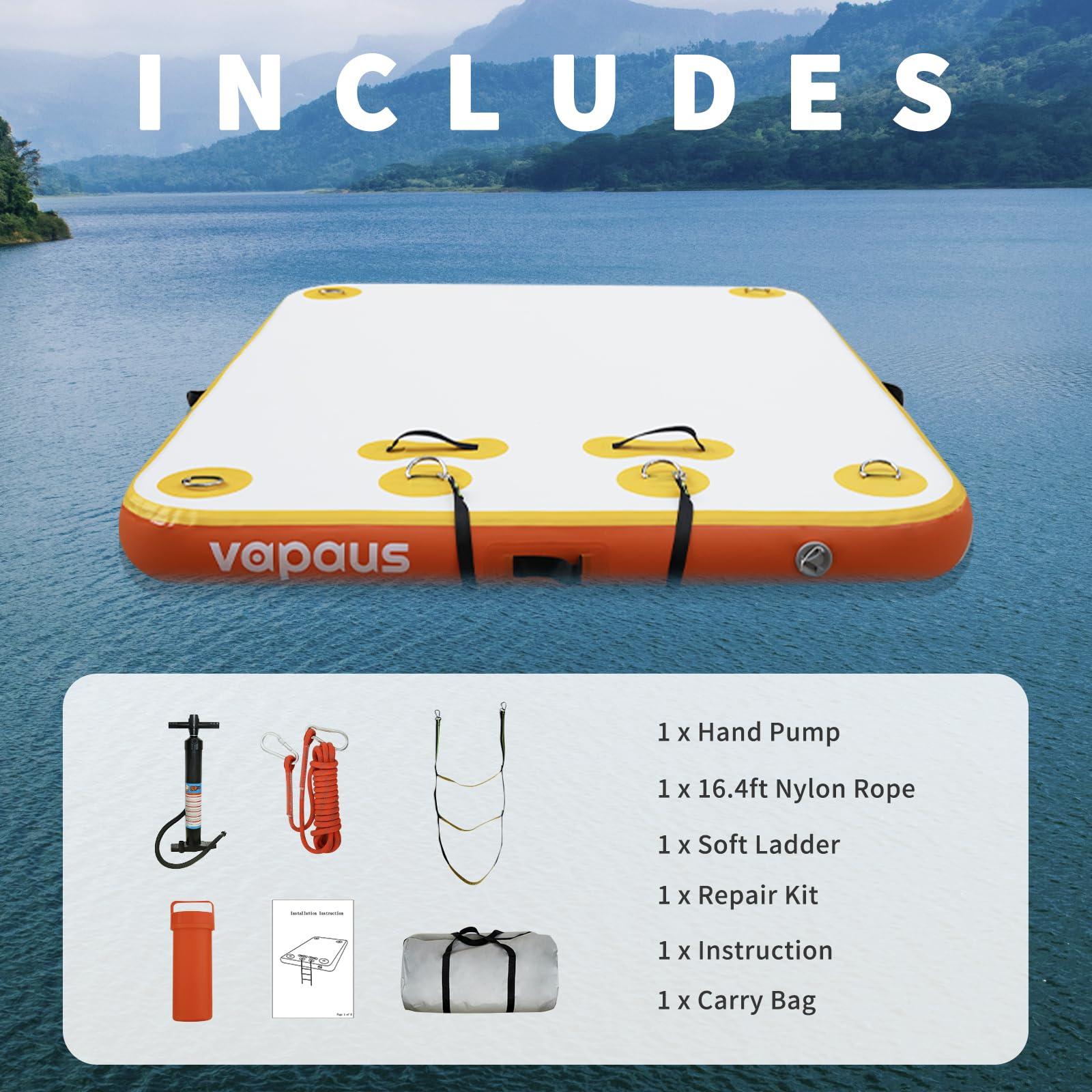 vapaus vapaus Inflatable Floating Dock Water Air Mat Swim Platform Floating Island Deck with Rope Ladder for Pool Lake Beach Relaxing Sunbathing (Yellow Orange, 10ft x 6ft x 6")