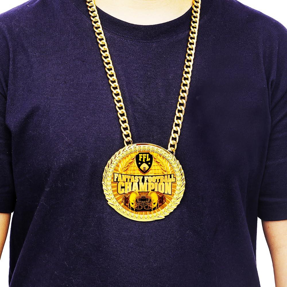noblehead Fantasy Football Chain Medal Award Gift Metal MVP Chain Award Winner Prize Trophy Pendant Necklace For Winner Adults Player Team Football Soccer Baseball Basketball Softball (FFL GOLD medal)