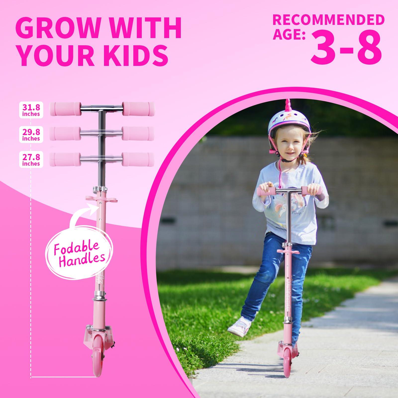 Nattork Nattork Scooter for Kids Ages 3-8 Kick Kids Scooters for Girls & Boys Light up Wheels Portable Lightweight Folding Design with Reducing System and Adjustable Height Handlebars and up to 110 Lbs