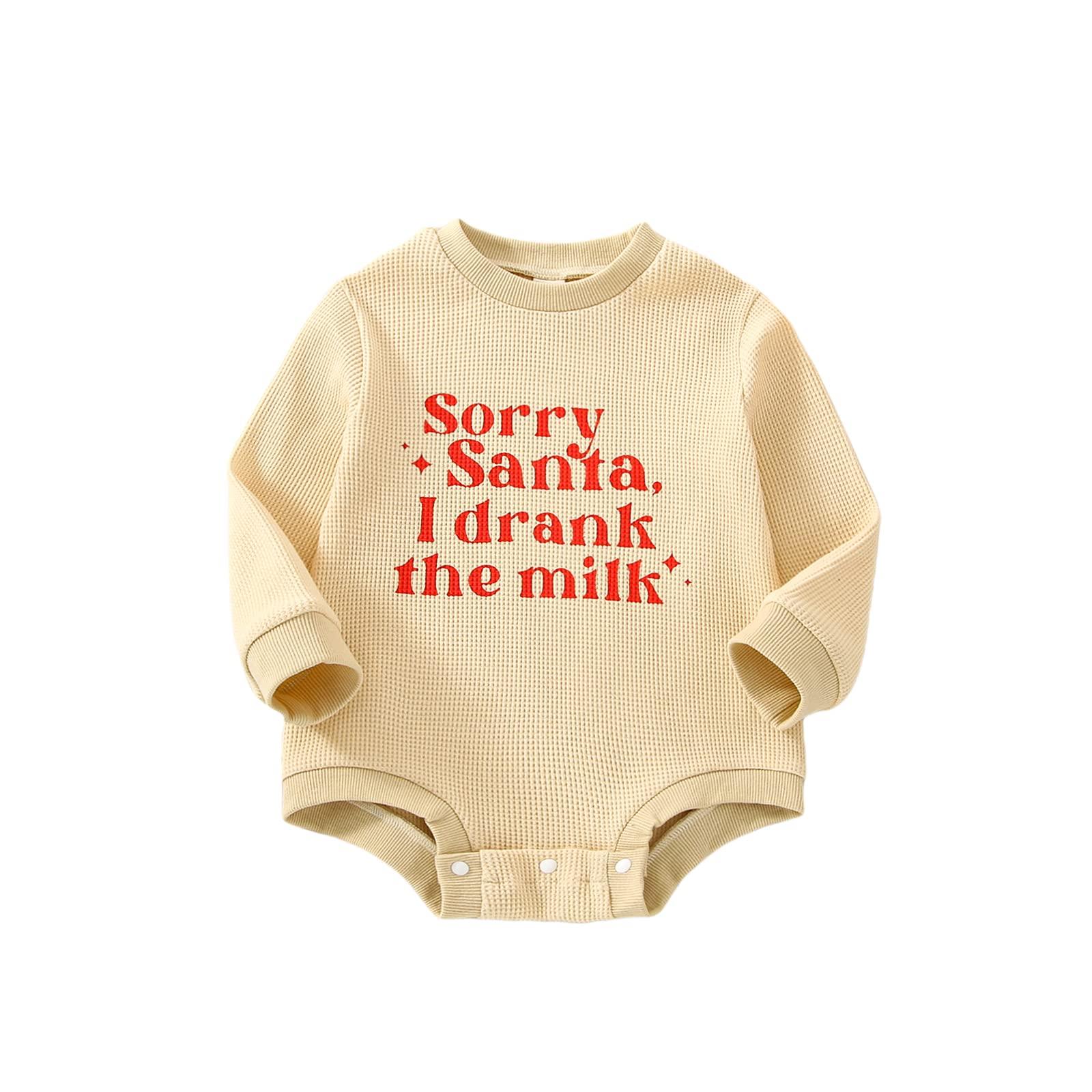 Kuriozud Kuriozud Newborn Baby Boy Girl Christmas Outfit Cute Santa Sweatshirt Romper Oversized Sweater Tops Fall Winter Clothes (Sorry Santa I drink milk, 3-6 Months)