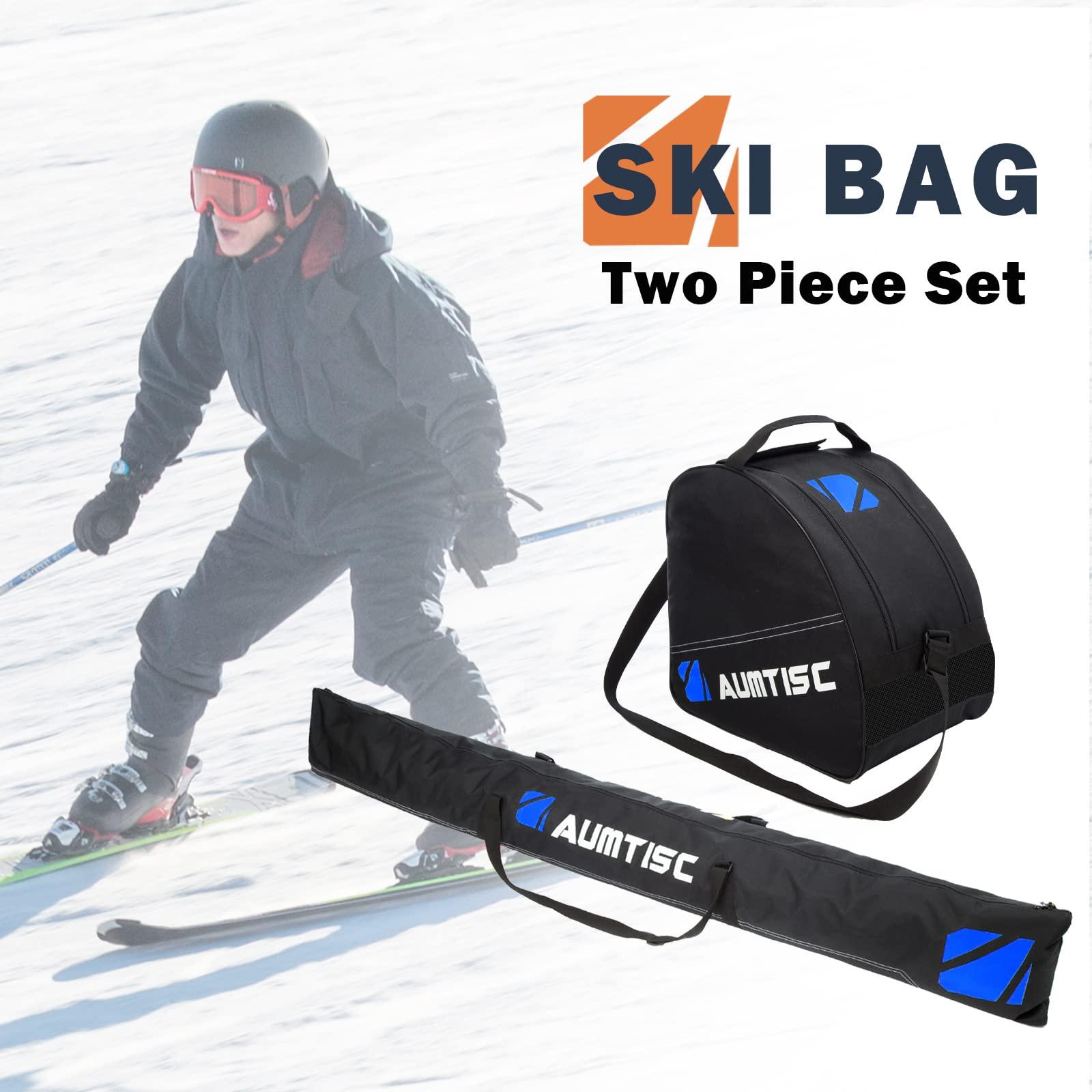 AUMTISC AUMTISC Ski Bags Padded 2 Piece Ski and Boot Bag Combo for Air Travel Flying Ski Boots Size 13 Adjustable Length Skis Bag Up to 200cm (Blue)