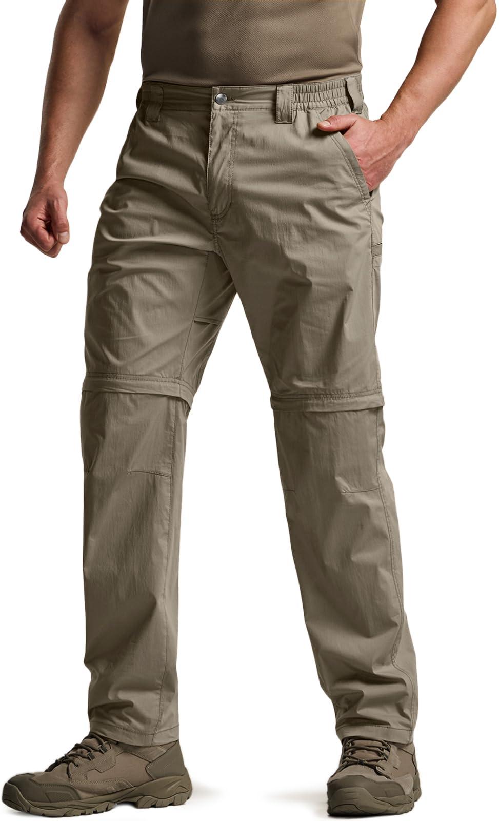 CQR CQR Men's Convertible Cargo Tactical Pants, Water Resistant Outdoor Hiking Pants, Zip Off Lightweight Stretch Work Pants, Runyon Sandstorm, 30W x 32L