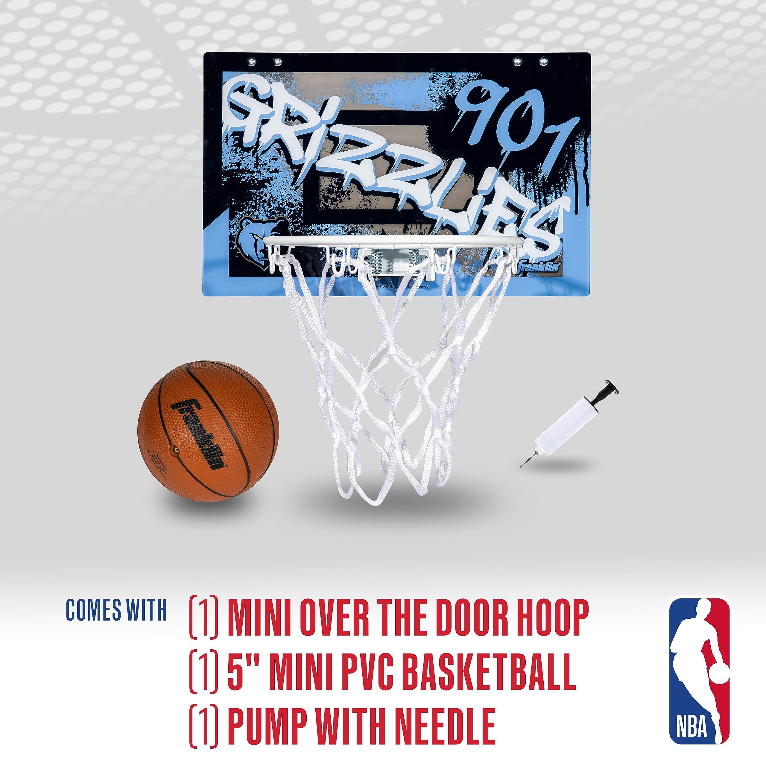 Franklin Sports Franklin Sports NBA Memphis Grizzlies Over The Door Basketball Hoop - Kids Indoor Hoop with Mini Basketball - NBA Fan Shop Toy for Bedroom + Office - Over The Door Set
