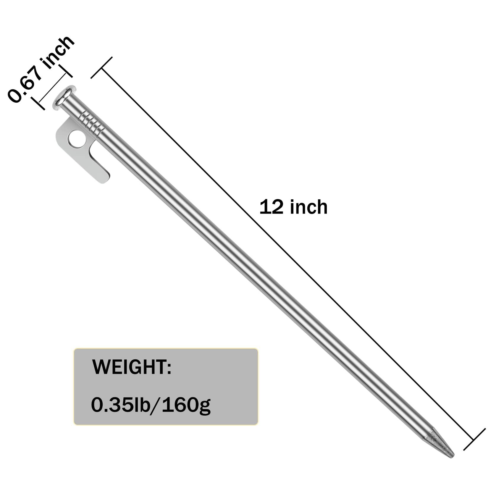 RIY 8 Pack Tent Stakes Heavy Duty 12 inch Steel Tent Pegs for Camping Unbreakable and Inflexible-Silver