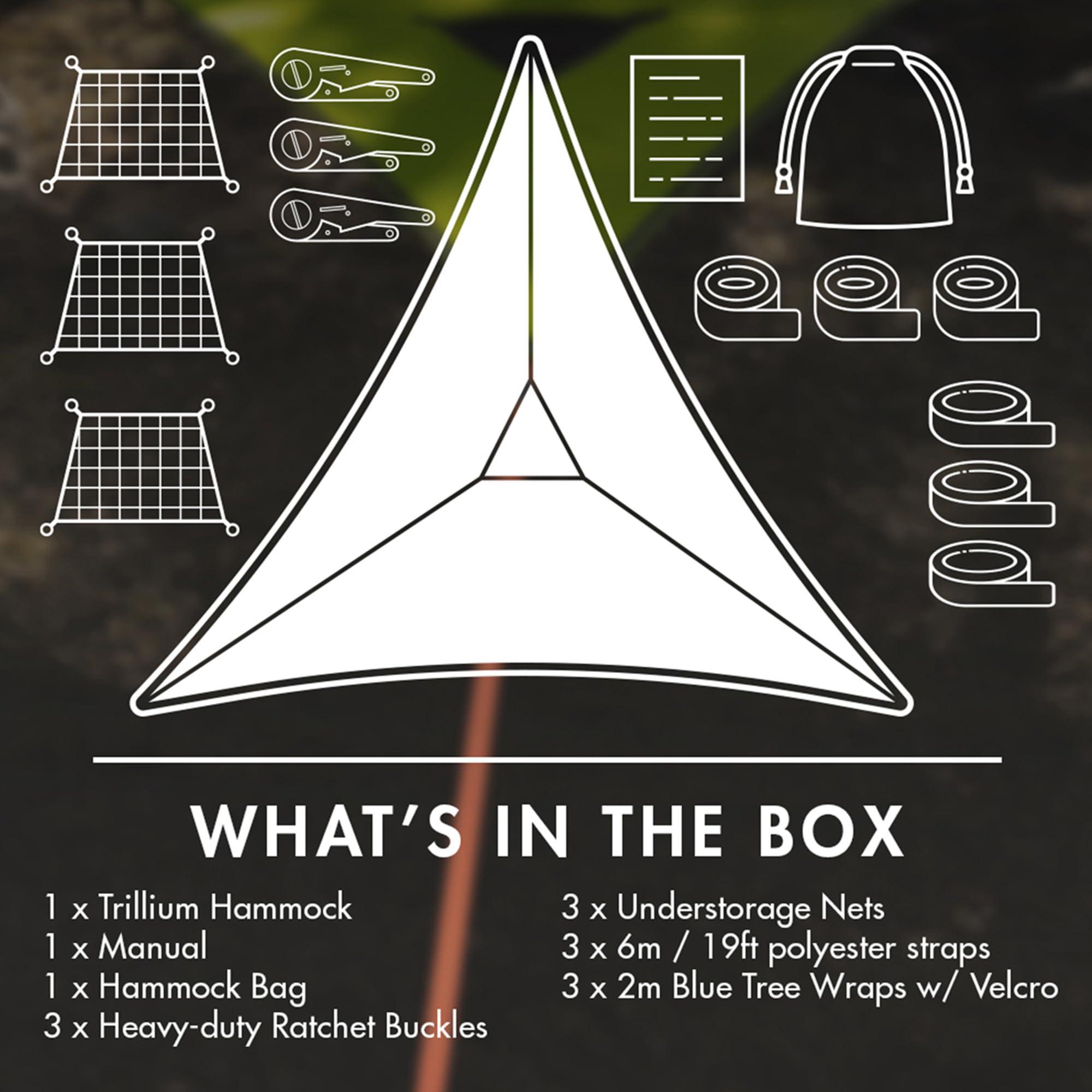 Tentsile Tentsile Trillium Giant Hammock, The Original Tree Tent Company, 3 Adult Capacity, Anti-Roll, Central Hatch, Ratches and Straps Included, Designed in The UK (3 Person, Black Mesh)