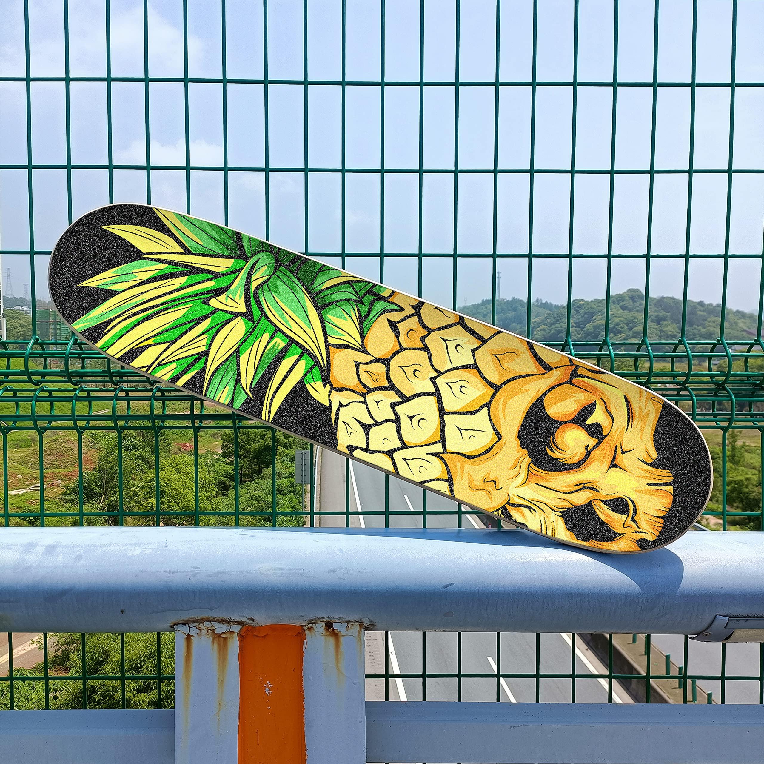 Hupery Hupery Skull Pineapple Skateboard Grip Tape Longboard Griptape Waterproof Grip Tape Sheet Sticker Deck Sandpaper Griptape 44x10 inch