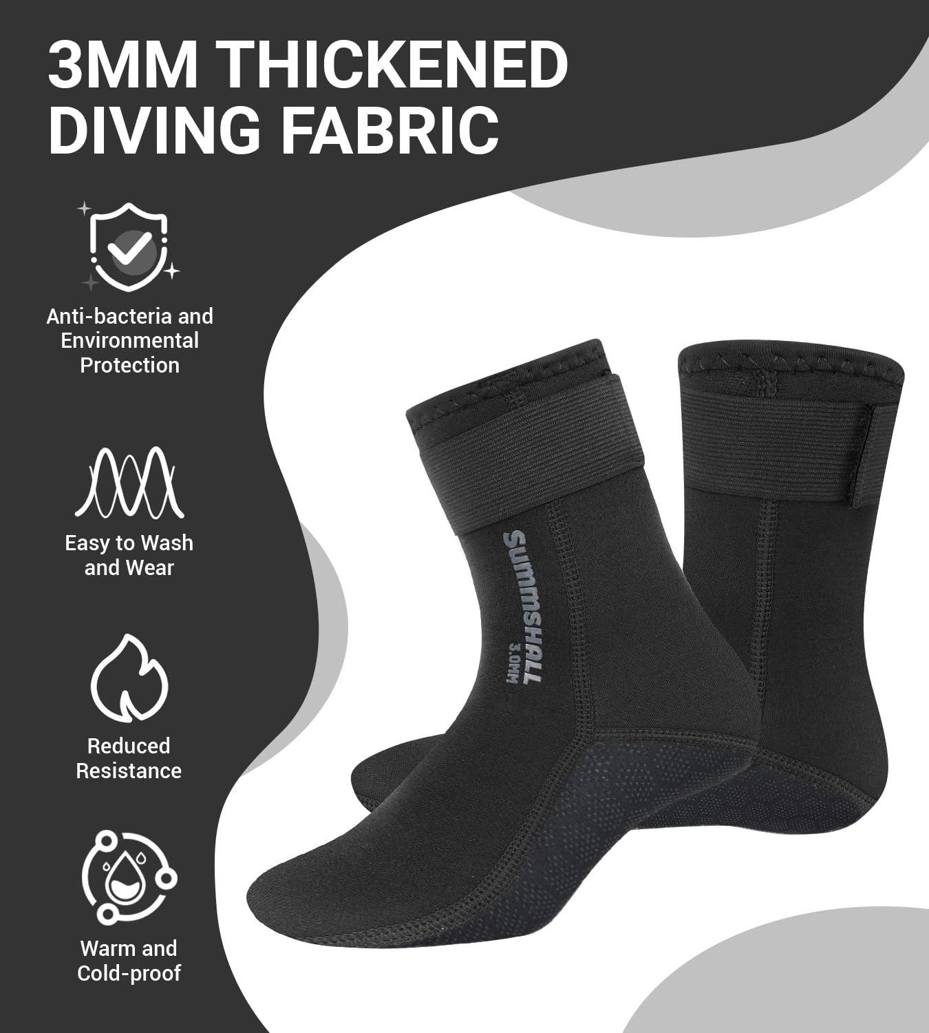 Summshall Summshall Neoprene Socks 3mm Wetsuit Socks Anti-Slip Keep Warm Diving Socks for Men Women Swim Socks Water Sport Snorkeling Swimming Surfing Sailing