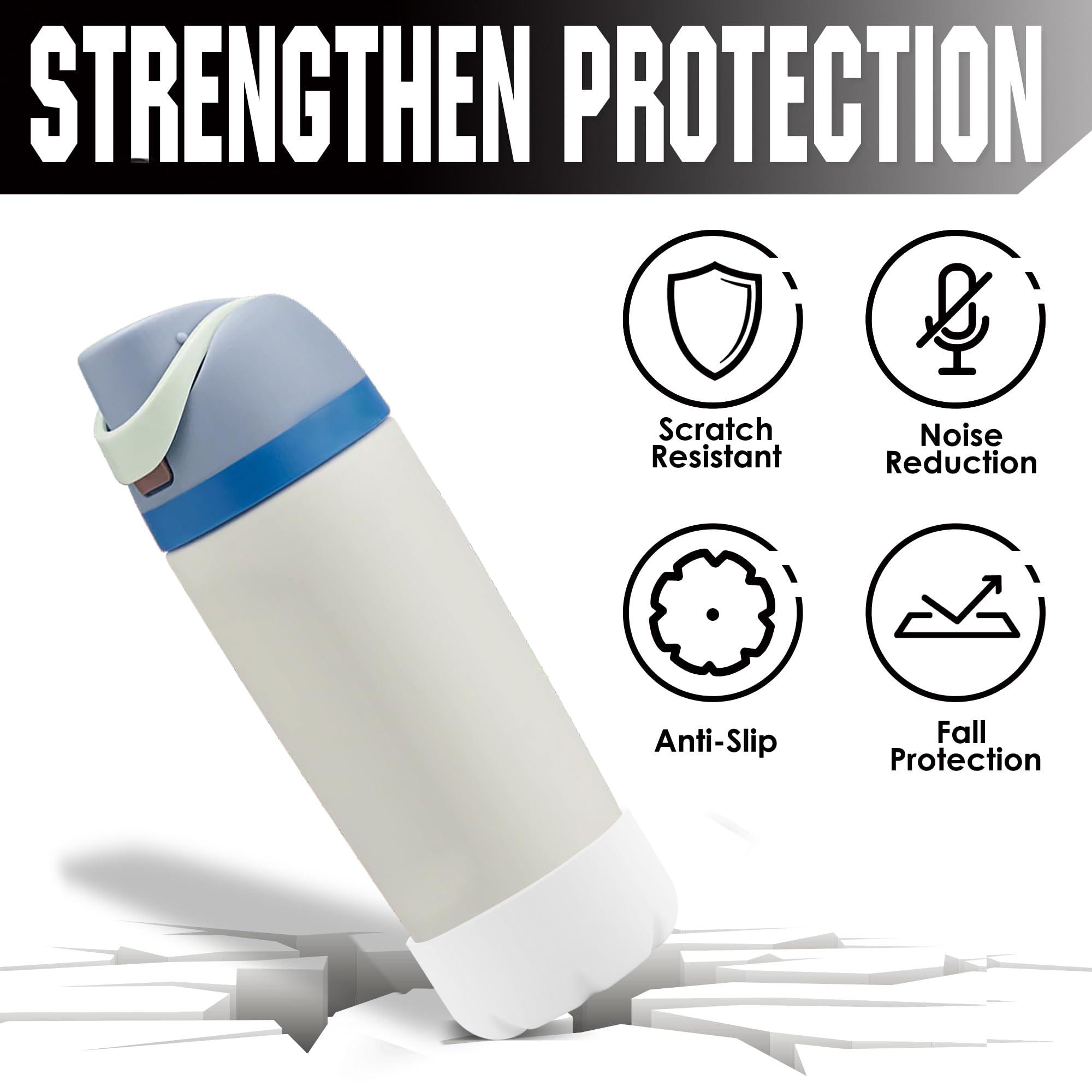 VIKIZUES VIKIZUES Silicone Boot Compatible with Owala Kids Water Bottle 14/16 oz & S'well 17oz Water Bottle and More 12/17 oz Stainless Steel Water Bottles, Anti-Slip Bottom Protector Sleeve (White)