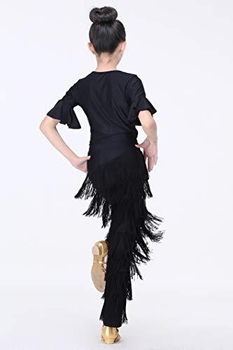 JEZISYMA JEZISYMA Girls\' Practice Performance Christmas Party Tassel Fringed Ballroom Latin Tango Salsa Dance Pants (Black, XS)