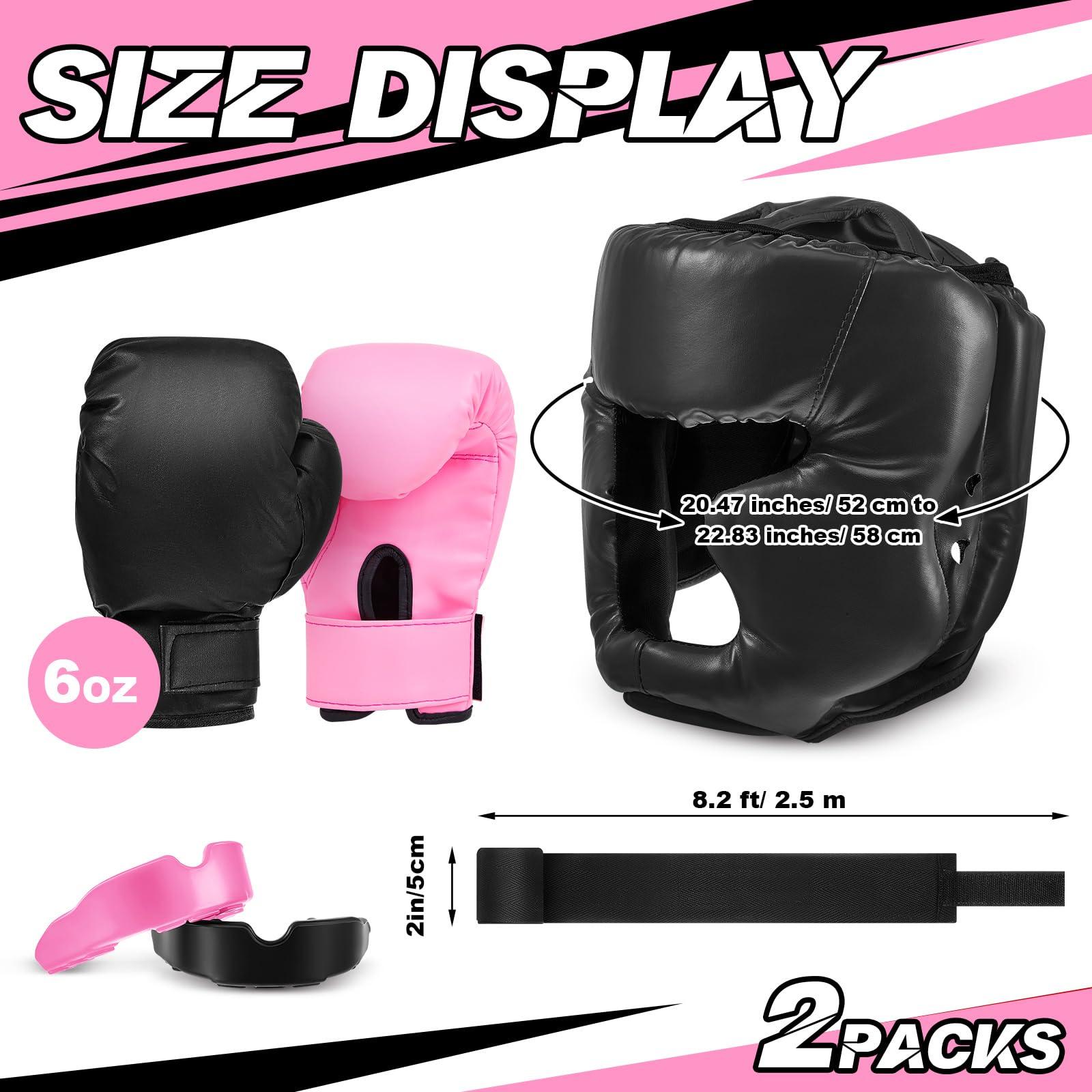 Kanayu Kanayu 12 Pcs Kids Boxing Equipment Set for Beginners Ages 6-18 Years Including Boxing Helmet and Gloves Hand Wraps Sport Mouthguards Taekwondo Sparring Gear for Kids and Children(Black, Pink)