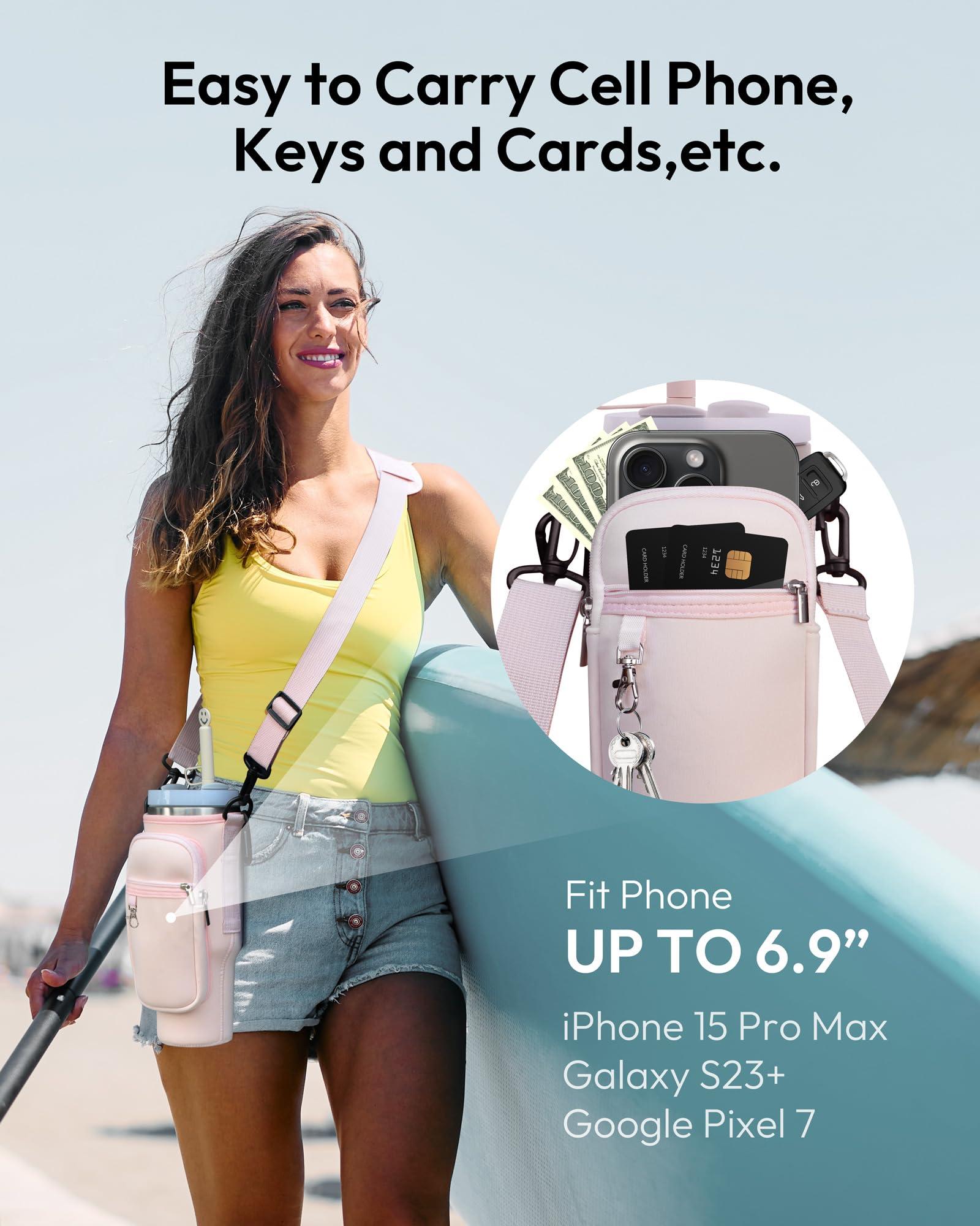 BILTRTE BILTRTE Water Bottle Carrier Bag for Stanley 40oz Tumbler with Phone Pocket, Water Bottle Holder Pouch with Adjustable Strap & Straw Cover for Hiking Travelling Camping