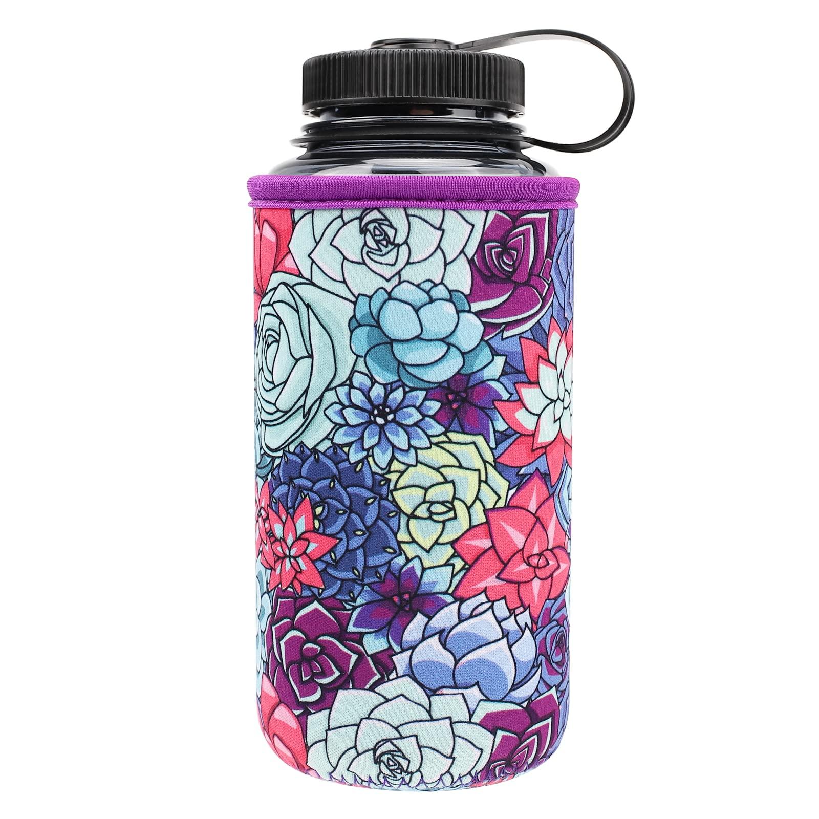 YR YR Reusable Neoprene Insulator Sleeve Holder for Nalgene Water Bottle, Water Bottle Cooler for Nalgene, Water Bottle Sleeve fits Nalgene (Succulent, 16oz Wide Mouth)