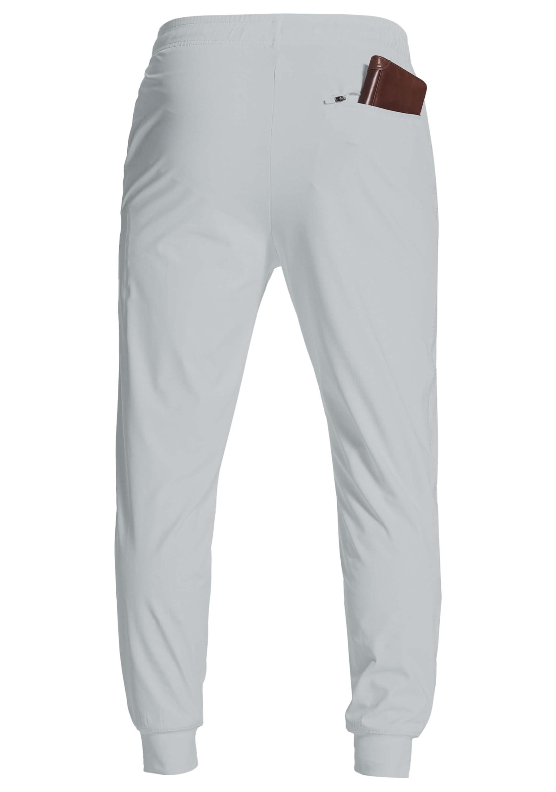 YOVVI YOVVI Men's Athletic Joggers Stretch Sweatpants with Zipper Pockets Lightweight Running Workout Gym Track Golf Jogging Training Sweat Pants for Men(Light Grey,L)