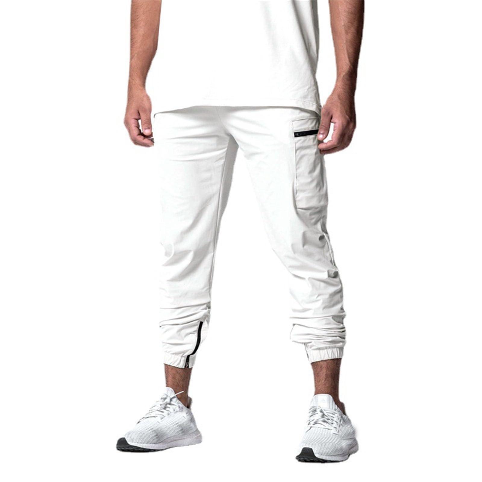 RGCKle Men's Athletic Gym Workout Open Bottom Sweatpants Slim Fit Workout Training Gym Jogger Pants Premium Men's Joggers White