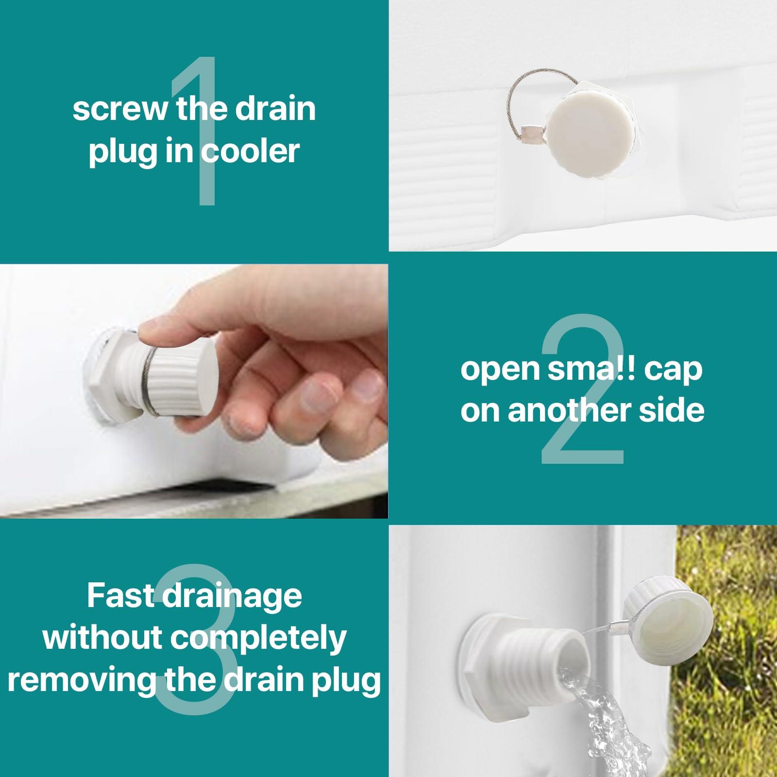 HQAPR Upgraded Cooler Drain Plug Replacement Parts, Stainless Steel Threaded Drain Plug with Tethered Cap, Compatible with Igloo 50-165 Qt Coolers