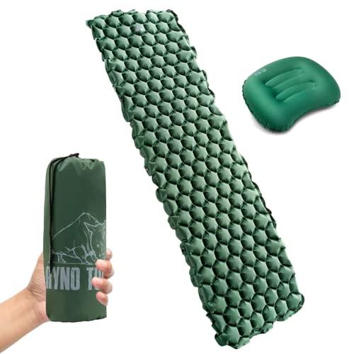 Ryno Tuff Ryno Tuff 24 x 75 in Lightweight Inflatable Camping Sleeping Pad & Camping Pillow Set - Ultralight Insulated Nylon Hiking & Backpacking Travel Gear for Adults - Waterproof Packable Floor Sleeping Mat