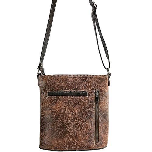 Zelris Zelris Floral Western Pu Tooled Leather Turquoise Concho Feathers Women Concealed Carry Crossbody Messenger Bag (Brown)