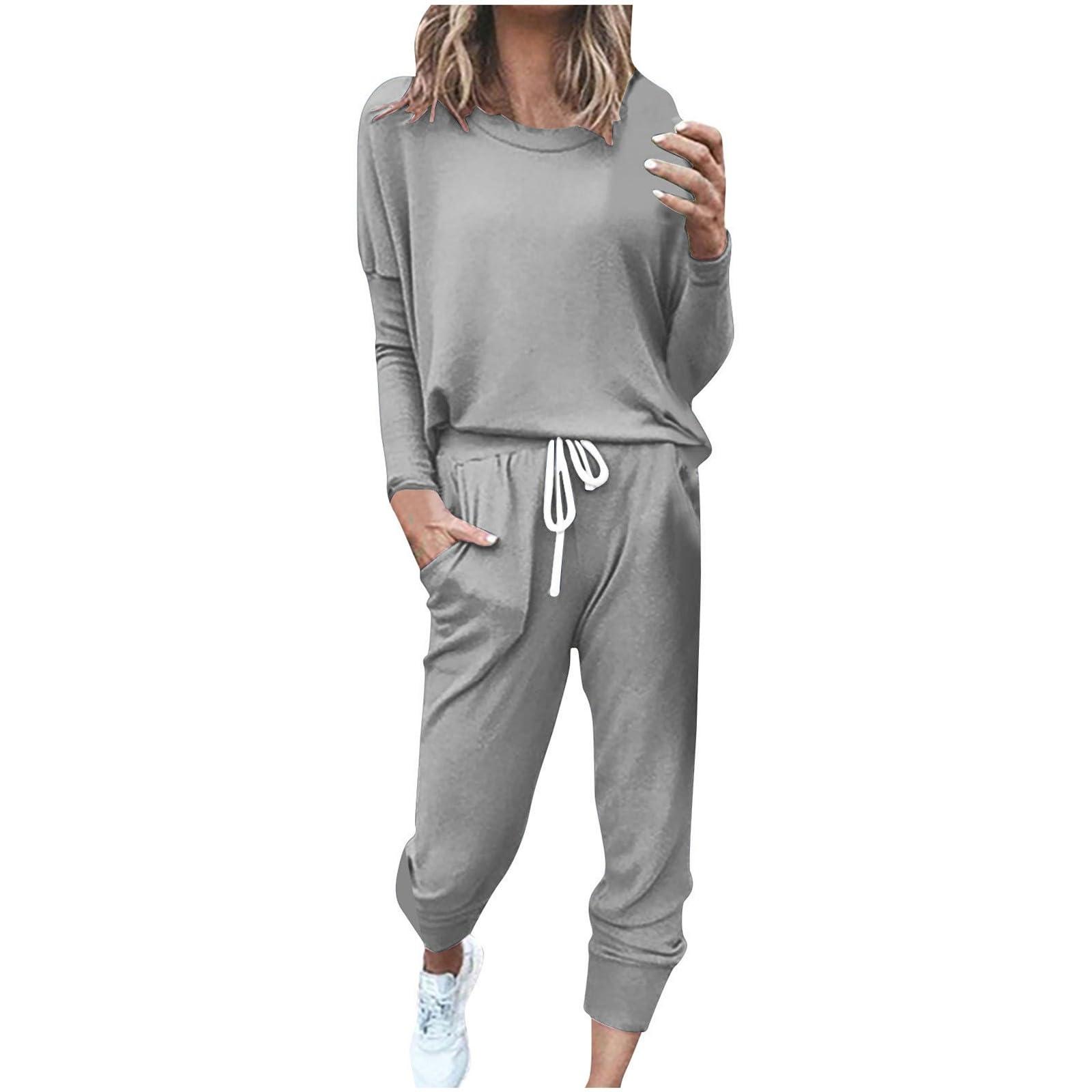 Luhylyana Luhylyana Womens Jogger Set Two Piece Lounge Set Long Sleeve Tops Jogger Sweatpants Track Sweats Suits Loungewear Pajama Sets
