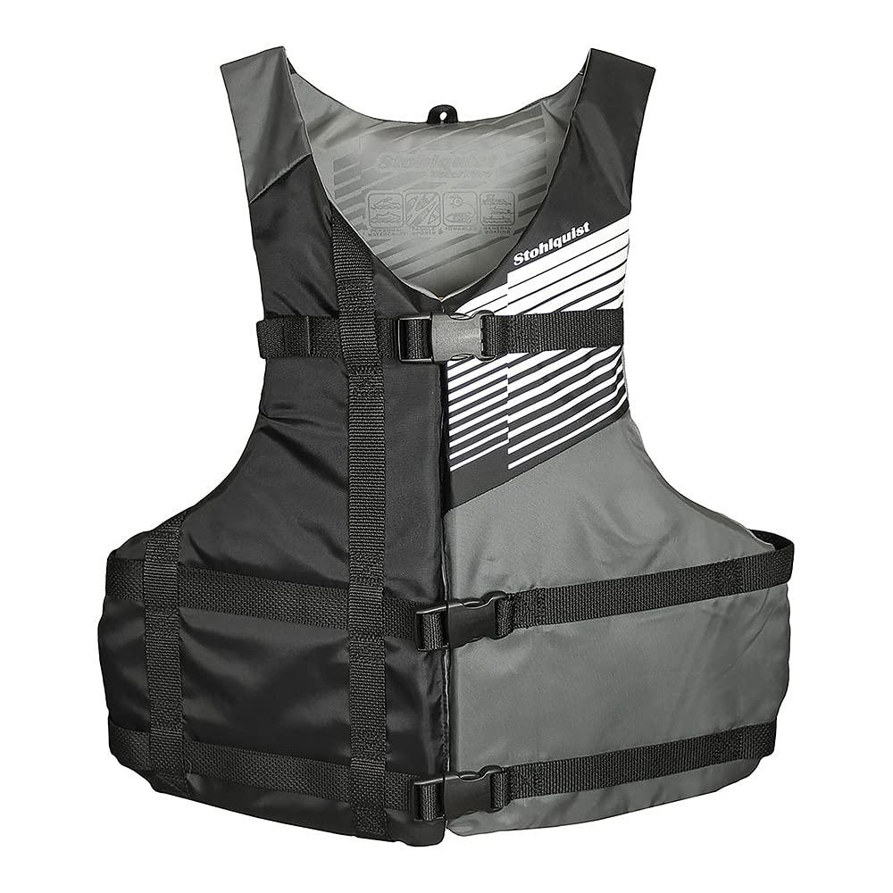 Stohlquist Stohlquist Fit Adult Life Jacket PFD - Easily Adjustable for Full Mobility, Lightweight Buoyancy Foam, PVC Free, Coast Guard Approved | Unisex Adult, Universal Adult, Black/Gray
