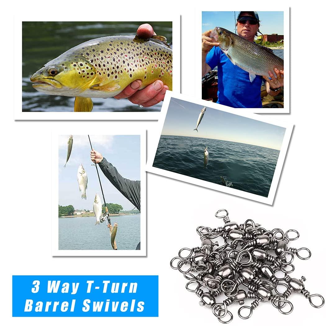 JSHANMEI JSHANMEI Fishing 3 Way Swivels Cross Line Barrel Swivels T-Turn Fishing Swivels Fishing Lure Connector Saltwater Fishing Tackle Accessories (#4-40pcs)