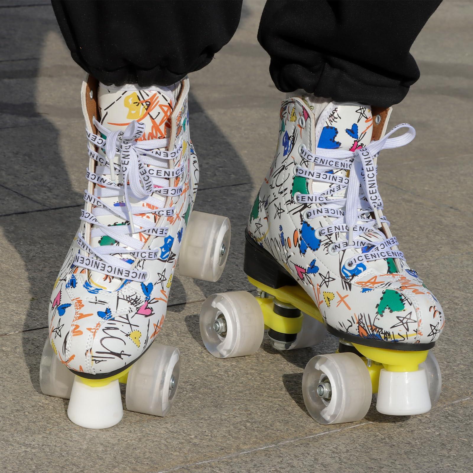 ugboiu Ugboiu Roller Skates for Men and Women, Derby Roller Skates with 4 Shiny Wheel, Classic Double-Row Roller Skates for Indoor and Outdoor
