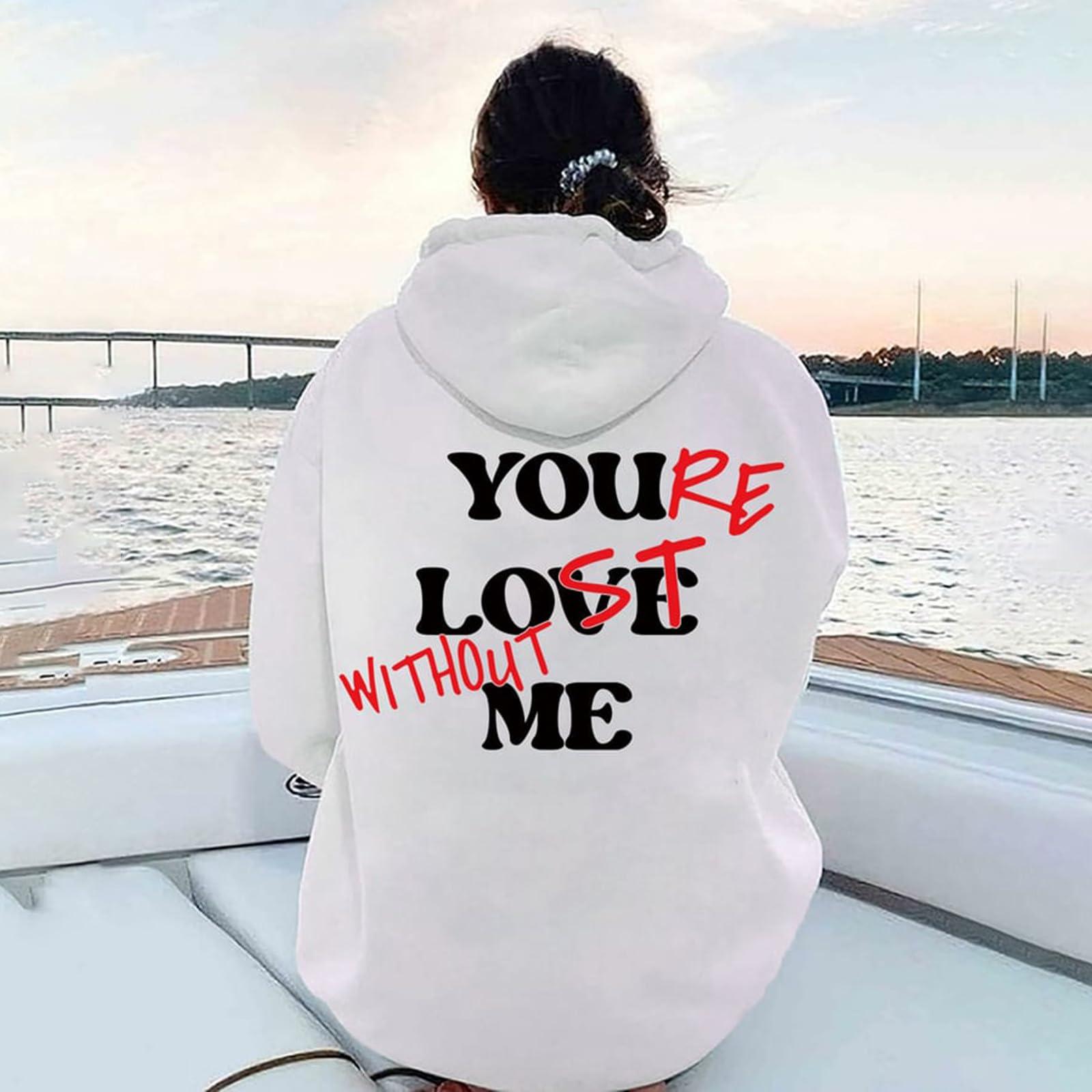 WENKOMG1 WENKOMG1 Mens Casual Hoodies,Lost Without Me Printed Sweatshirt Basic Winter Fall Pullover Long Sleeve Trendy Pullover,Cropped Sweatshirt Sleeveless Hoodie Men Graphic Hoodies(White,XX-Large)