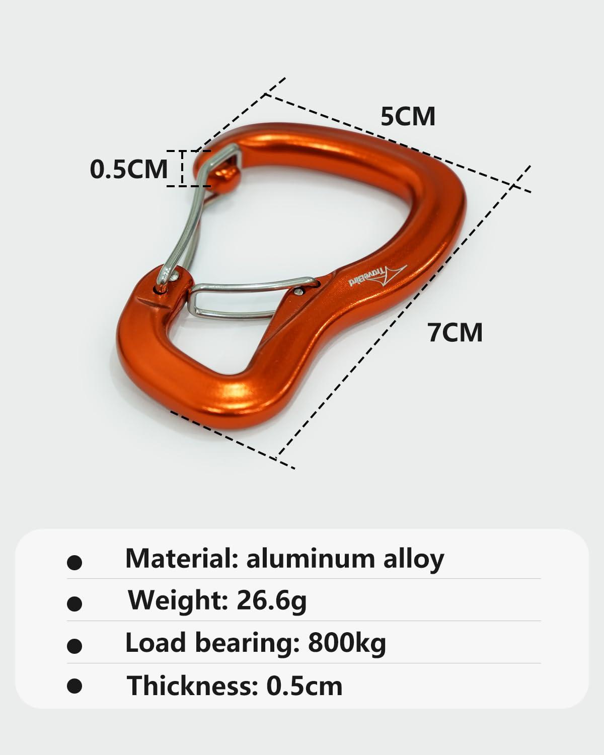 Travel Bird Travel Bird Heavy Duty Carabiner Clip Hook 8KN (1763 lbs), 2 PCS Ultra-Light Aluminum Caribeaners with Double Door D Ring Shape, for Hammock, Camping, Hiking, Backpacking, Dog Leash, Keychain Clip