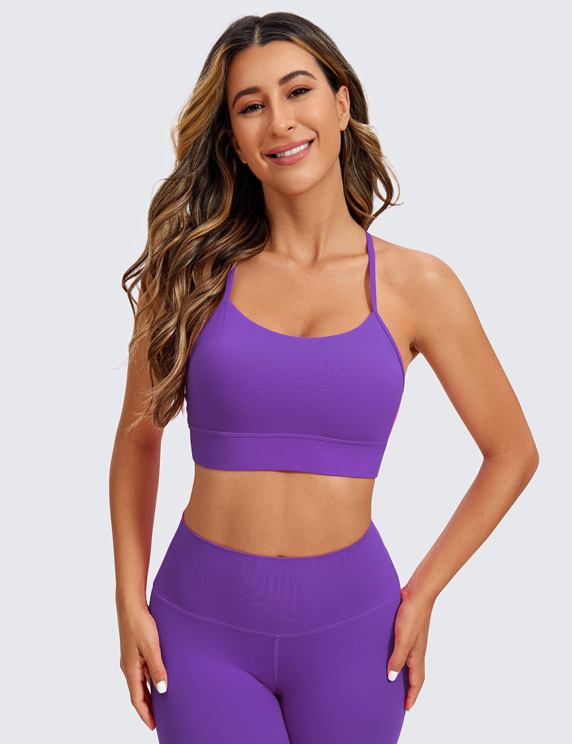CRZ YOGA CRZ YOGA Butterluxe Womens Y-Back Racerback Sports Bra - Spaghetti Straps Wireless Scoop Neck Athletic Padded Yoga Tops Royal Lilac X-Large