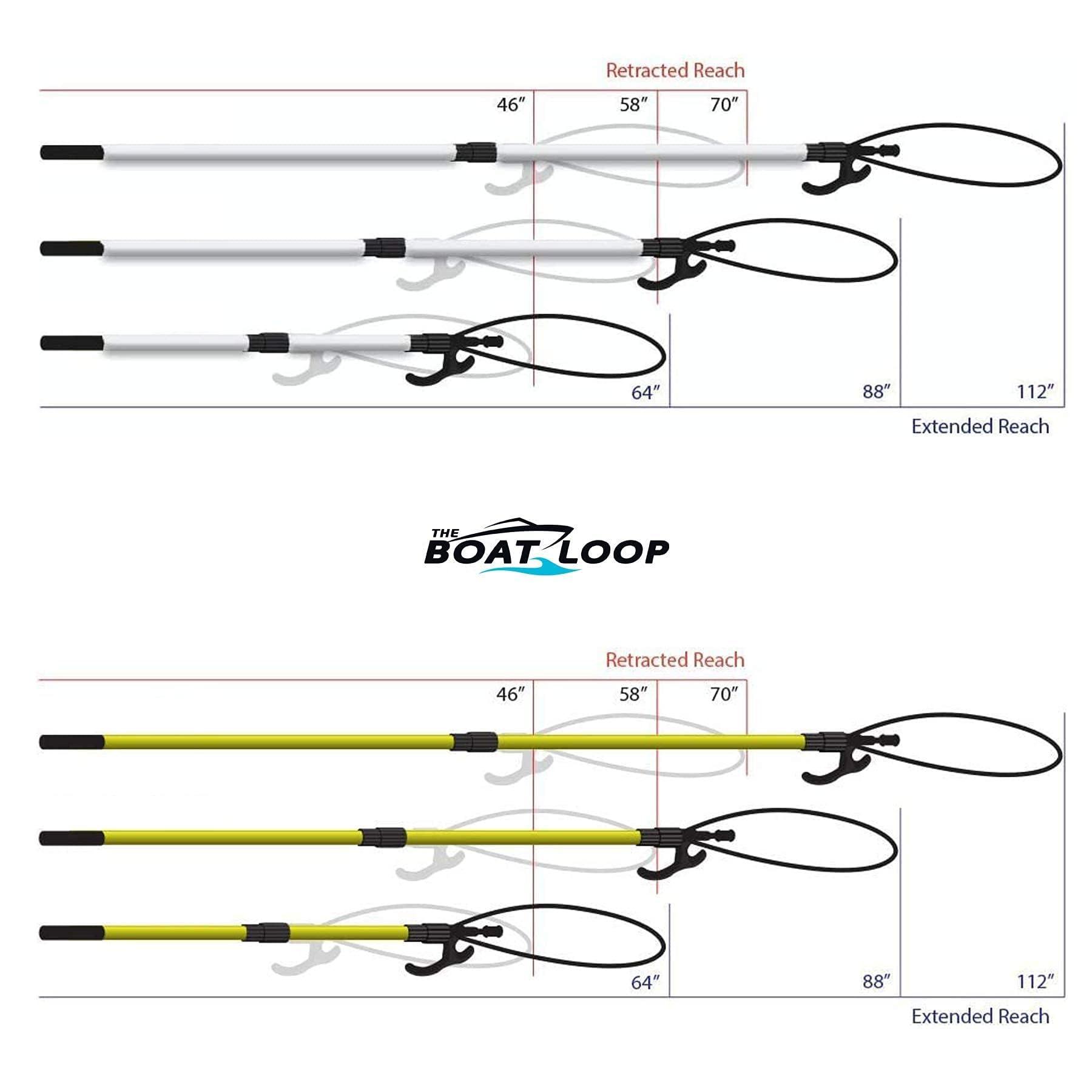 The Boat Loop Boat Loop Extendable Fiberglass Boat Hook with Dual Loops & Rubber Tip - Adjustable 2-8ft Pole for Dock Lines & Rope Handling - Marine Boat Accessories with Quick-Lock Release System