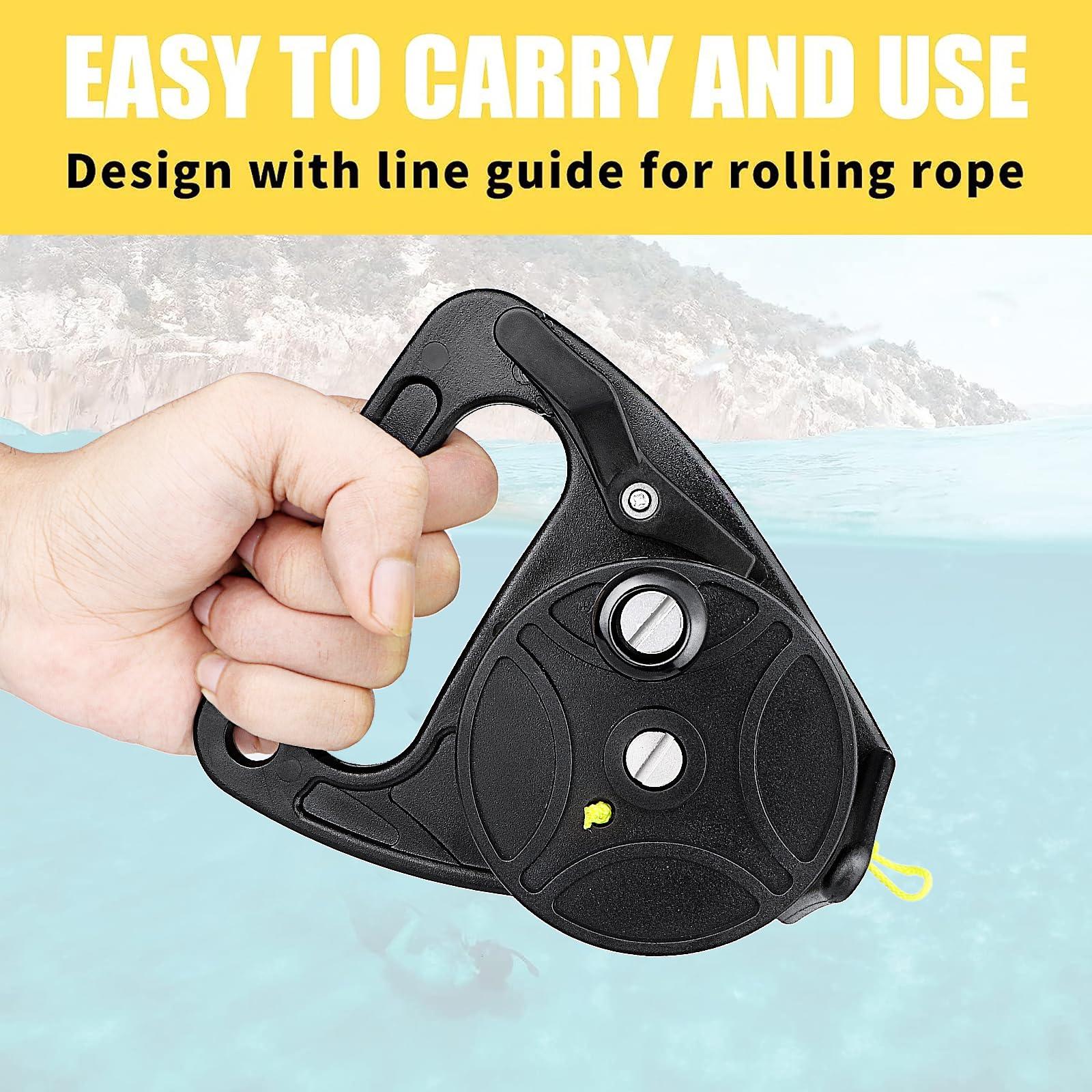 Seafard Seafard Compact 150ft Scuba Dive Reel Kayak Anchor with Thumb Stopper for Safety Underwater Diving Snorkeling Black