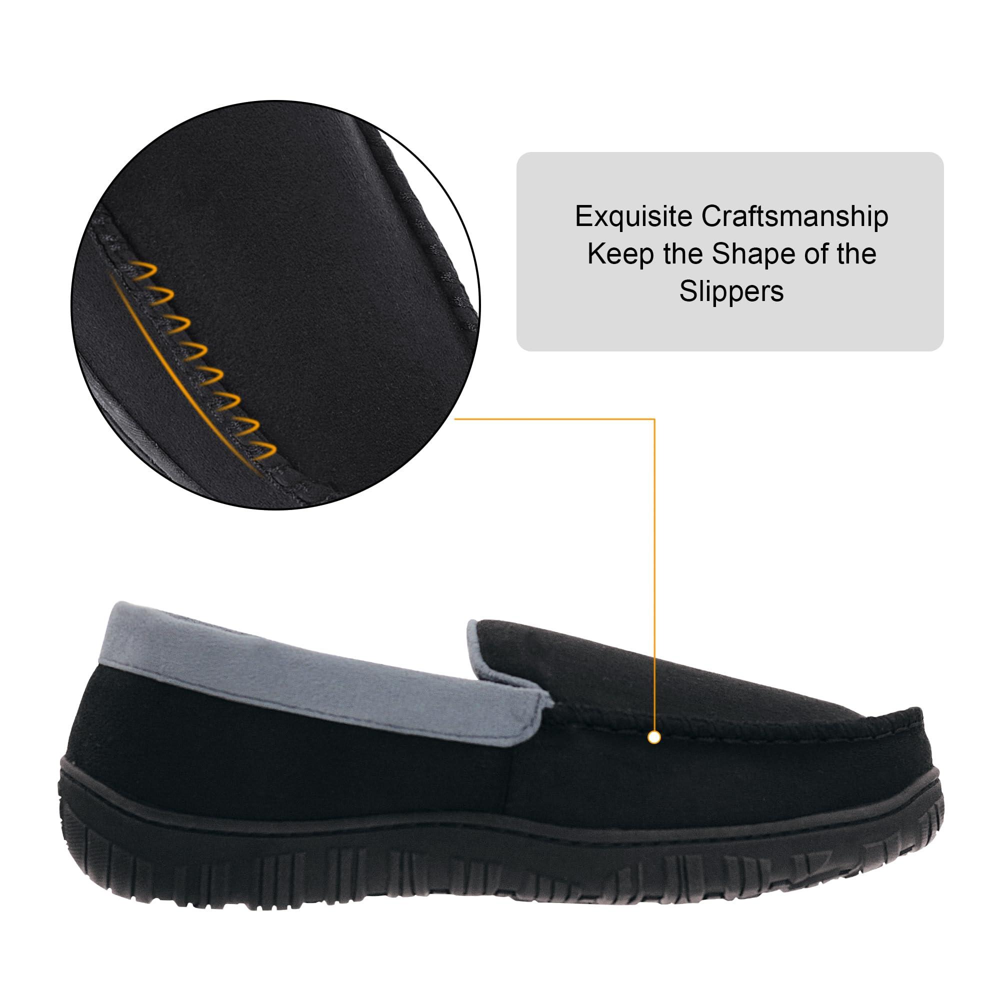 Lulex Lulex Mens Slippers Moccasins for Mens Memory Foam House Slippers Indoor Outdoor House Shoes Black Grey 14 M US