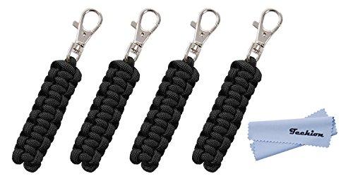 Techion Techion 4 Pack Paracord Zipper Pulls for Backpacks, Tents, Trolley Cases, Traveling Cases, Jackets and Many Other Items That with Zippers (Black)