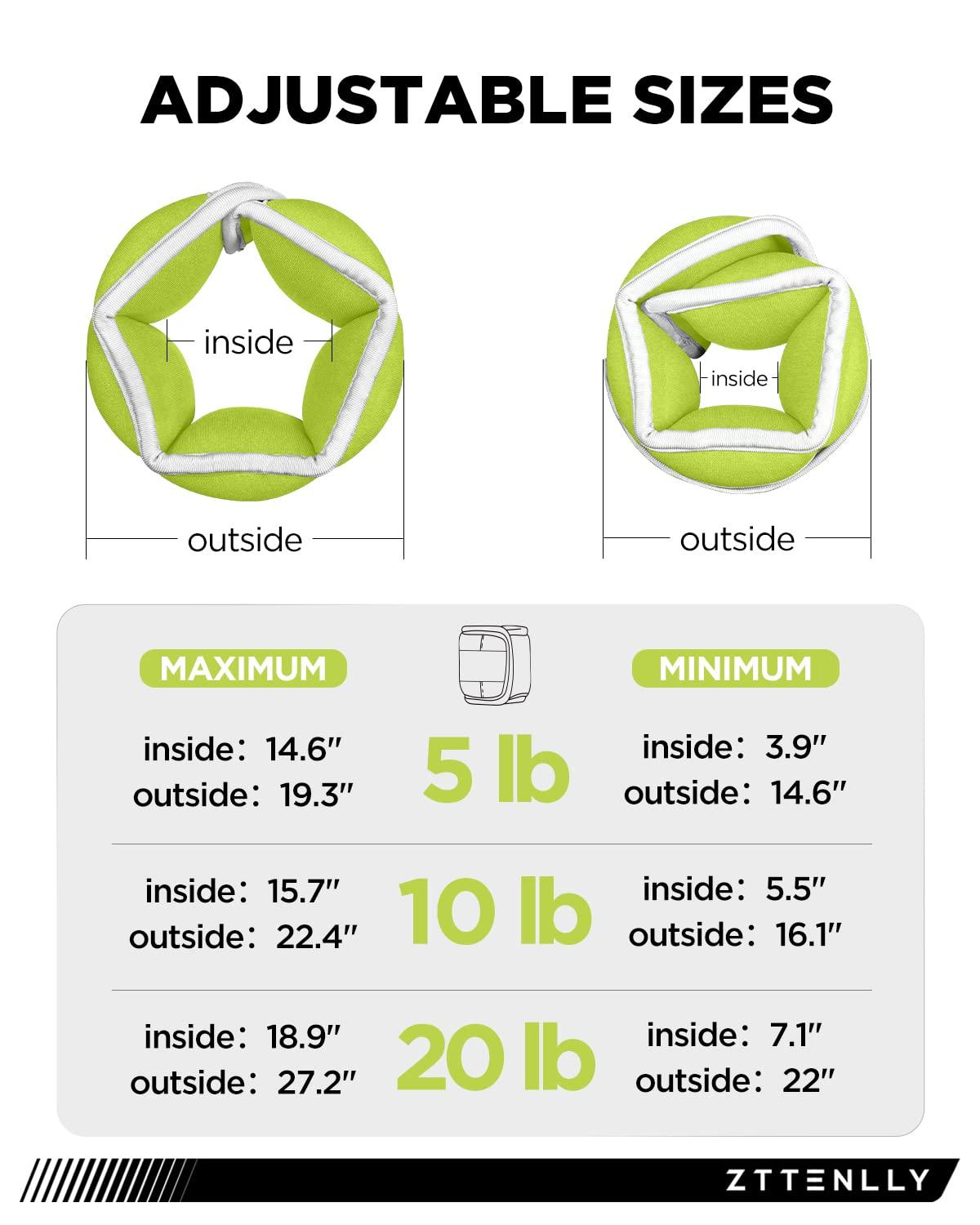 ZTTENLLY Adjustable Ankle Weights for Women Men and Kids | 1 Pair 5 10 15 18 20 Lbs Leg Wrist Ankle Weight Straps for Yoga, Walking, Running, Aerobics, Gym, Dance, Pilates, Cardio