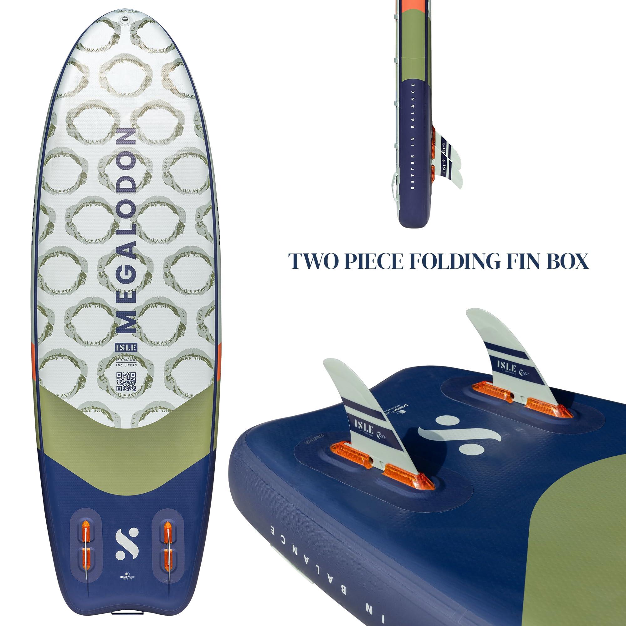 ISLE Surf and SUP ISLE Megalodon Inflatable Stand Up Paddle Board & iSUP Bundle Accessory Pack - Durable, Lightweight, Stable 12' L x 45" W x 8" (Seafoam/Coral/Navy, 12')